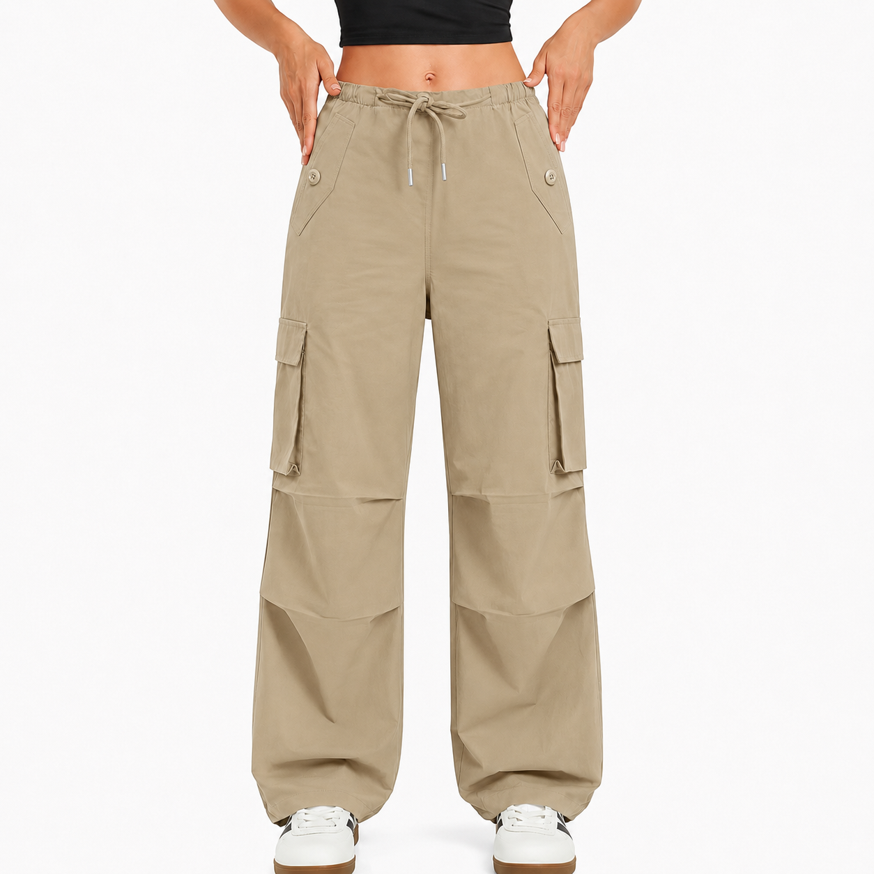 Women's cargo pants, low-rise parachute pants with pockets, Y2K-style loose hiking pants