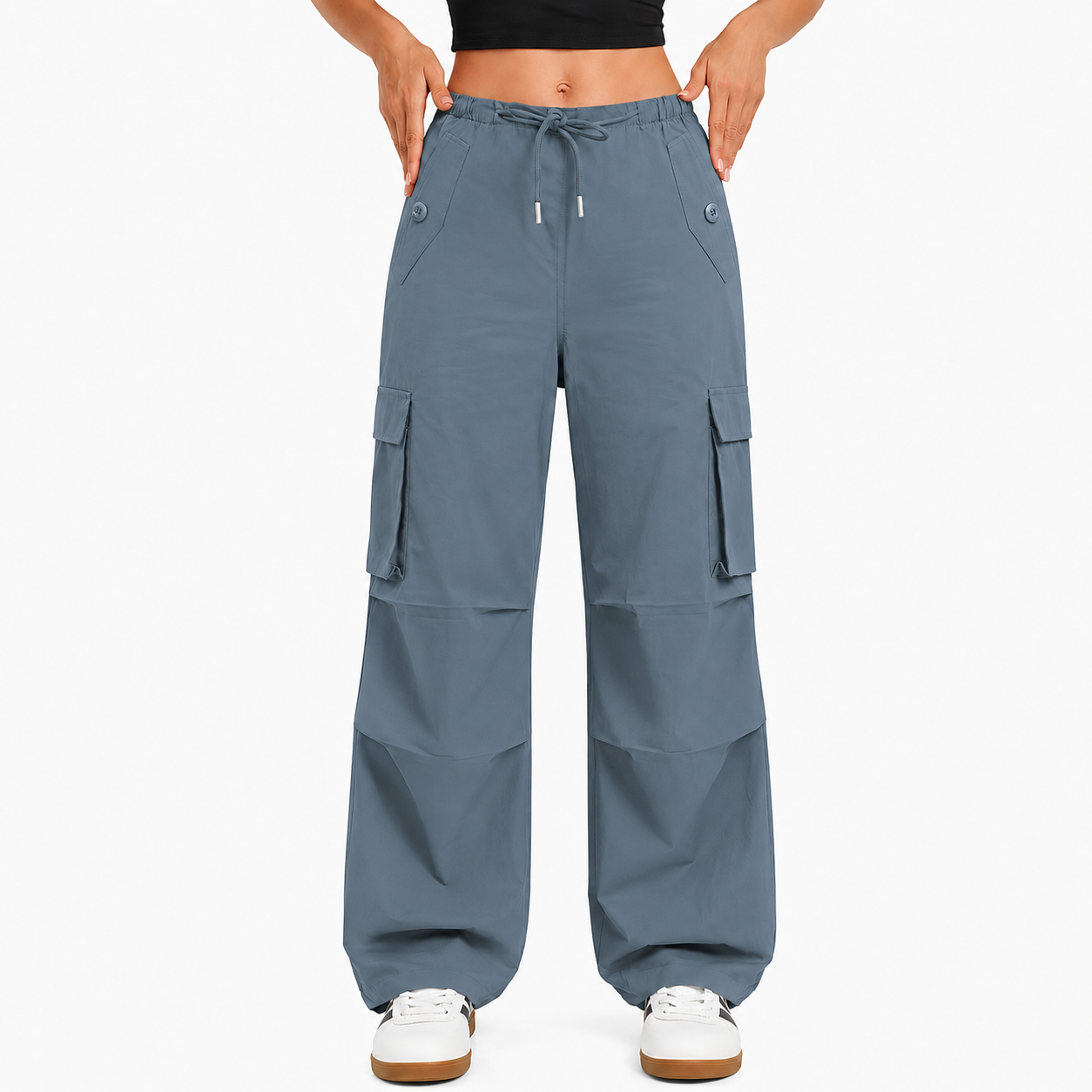 Women's cargo pants, low-rise parachute pants with pockets, Y2K-style loose hiking pants