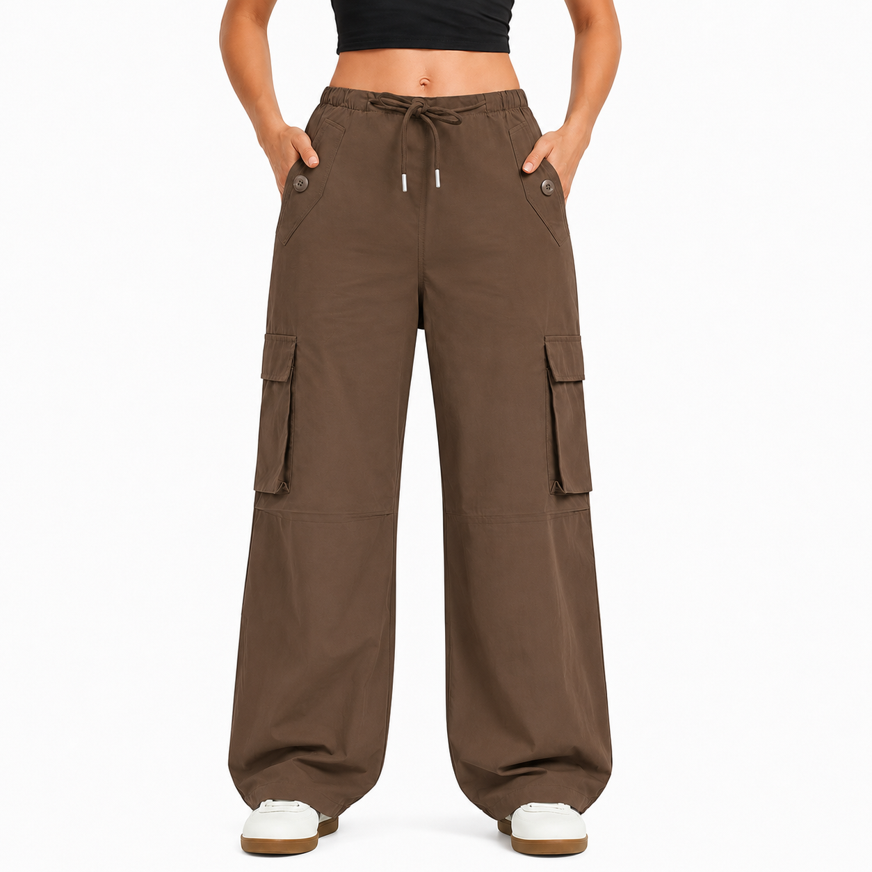 Women's cargo pants, low-rise parachute pants with pockets, Y2K-style loose hiking pants
