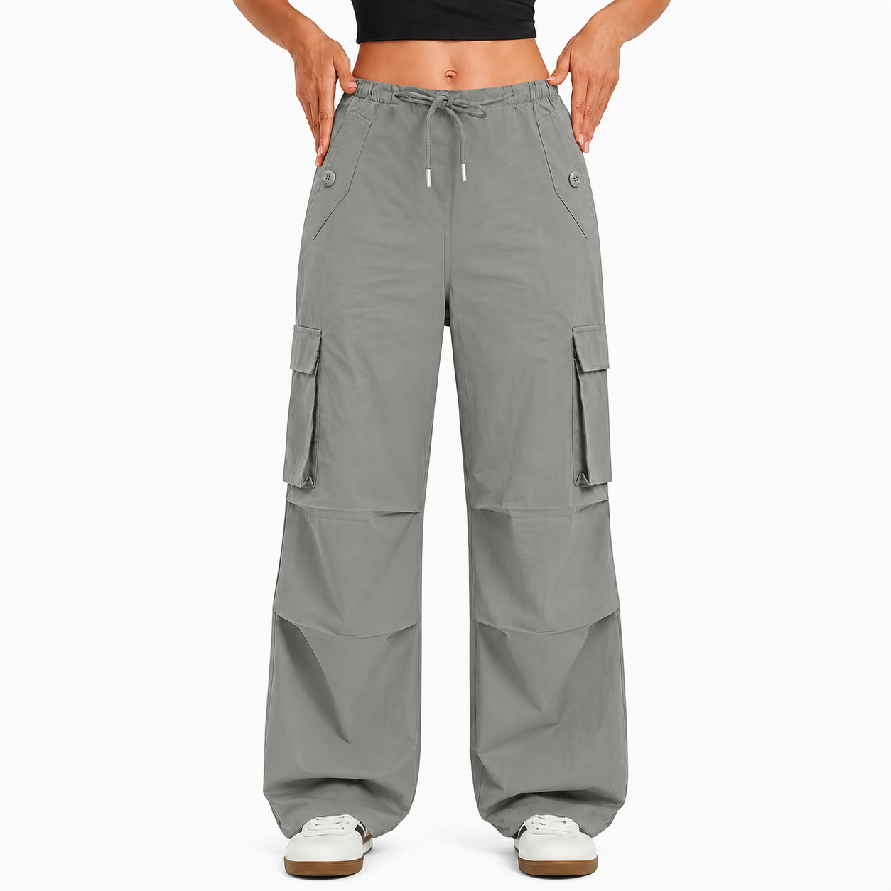 Women's cargo pants, low-rise parachute pants with pockets, Y2K-style loose hiking pants