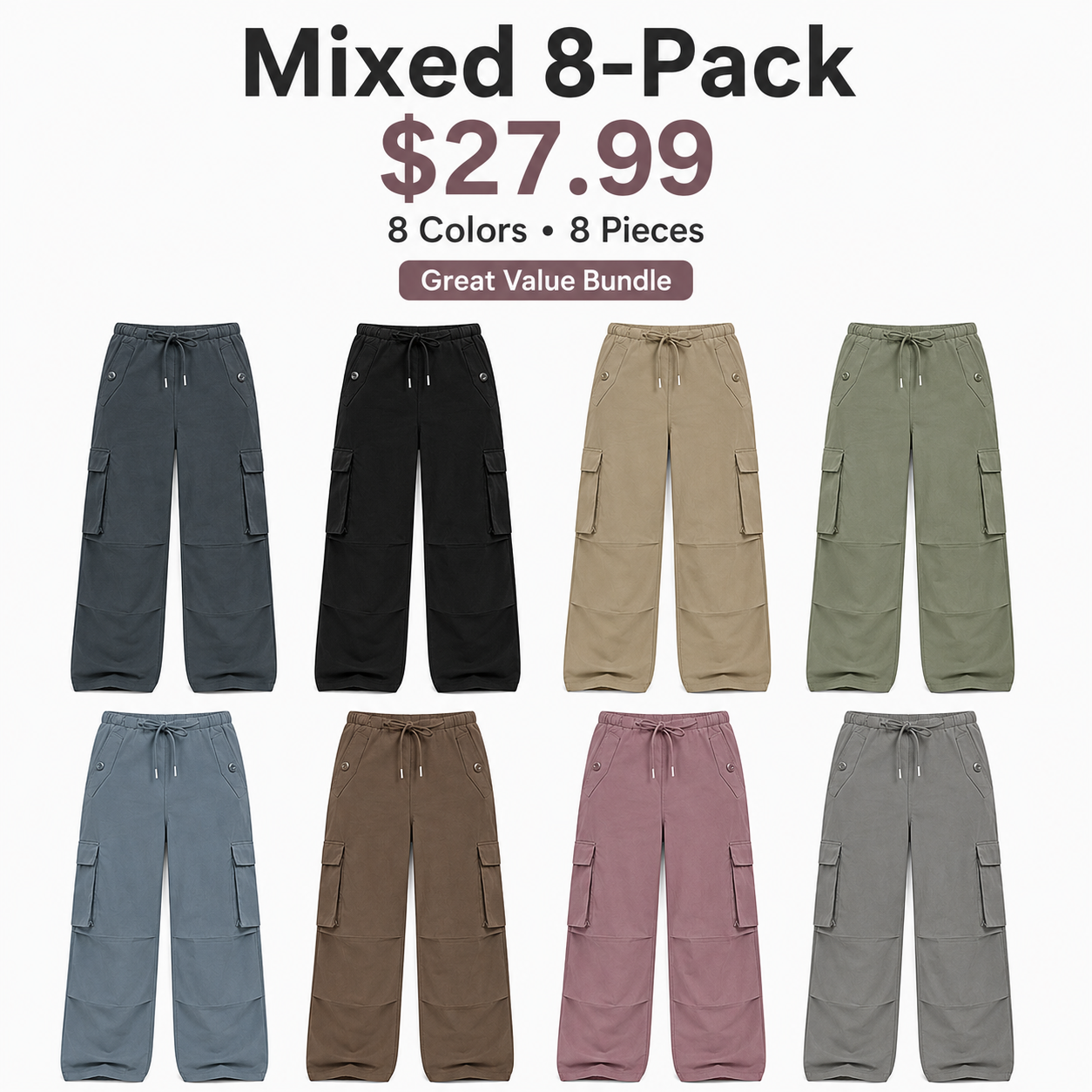 Women's cargo pants, low-rise parachute pants with pockets, Y2K-style loose hiking pants