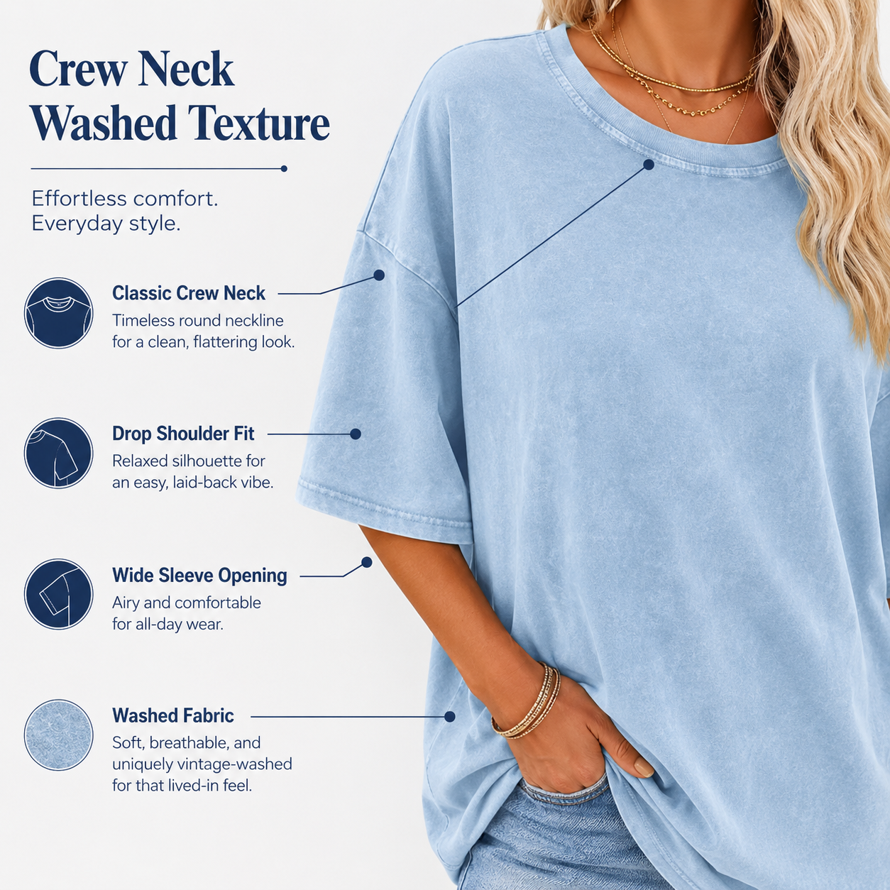 Crew neck, drop shoulder and washed texture details
