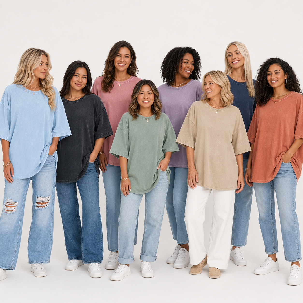 Mixed 16-pack oversized washed crew neck T-shirts