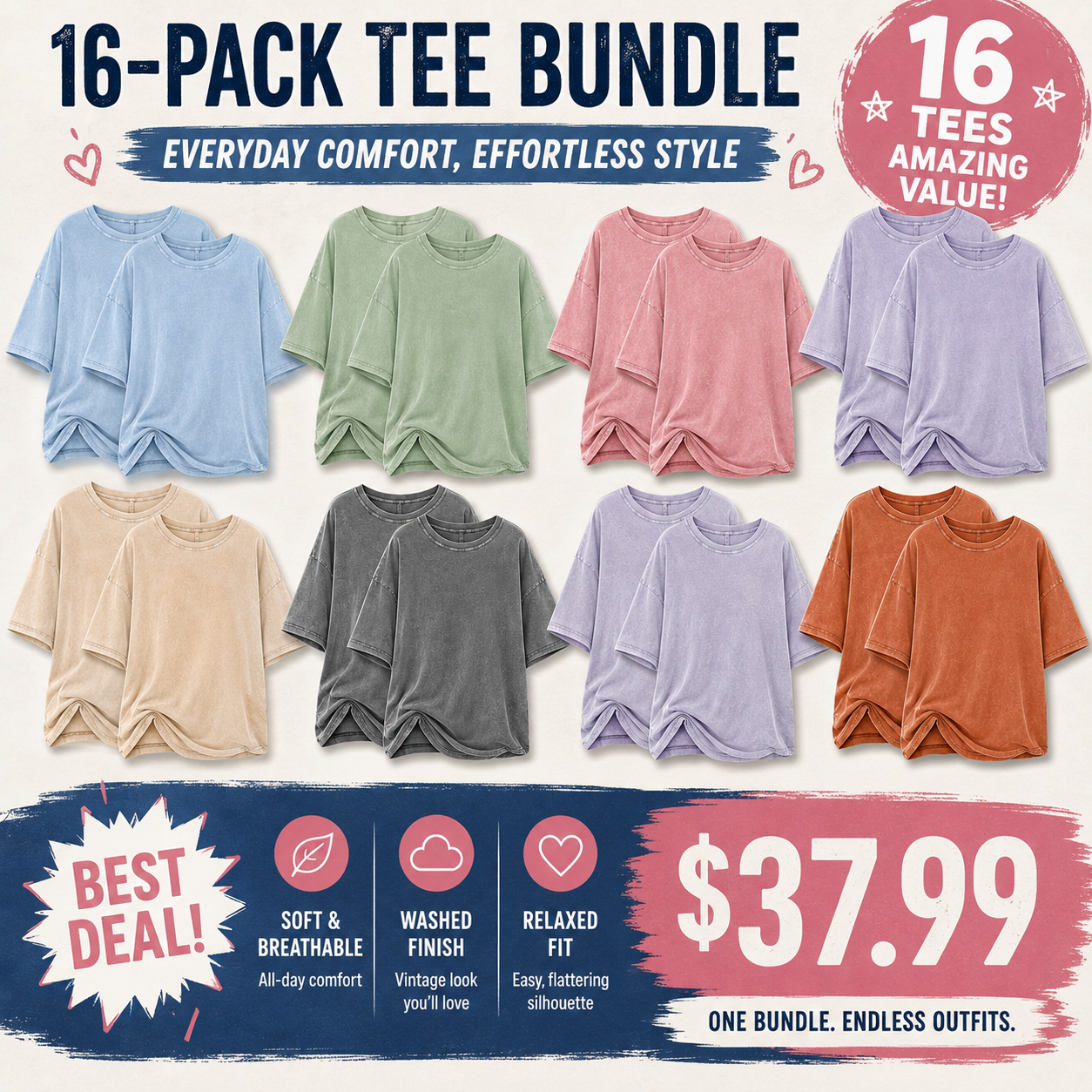 Eight women wearing oversized washed crew neck T-shirts