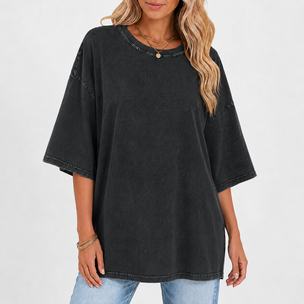 Washed Black oversized washed crew neck T-shirt