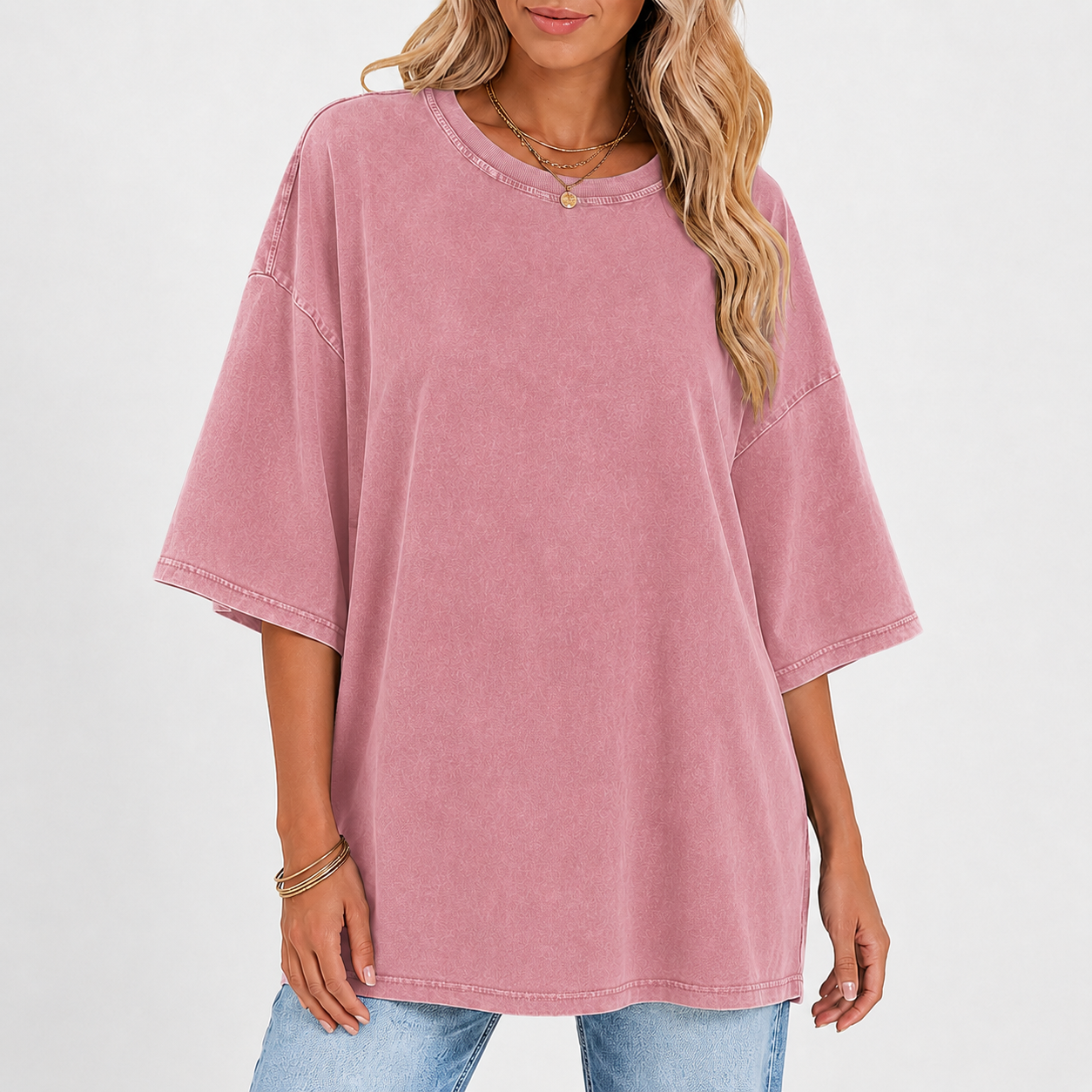 Dusty Rose oversized washed crew neck T-shirt