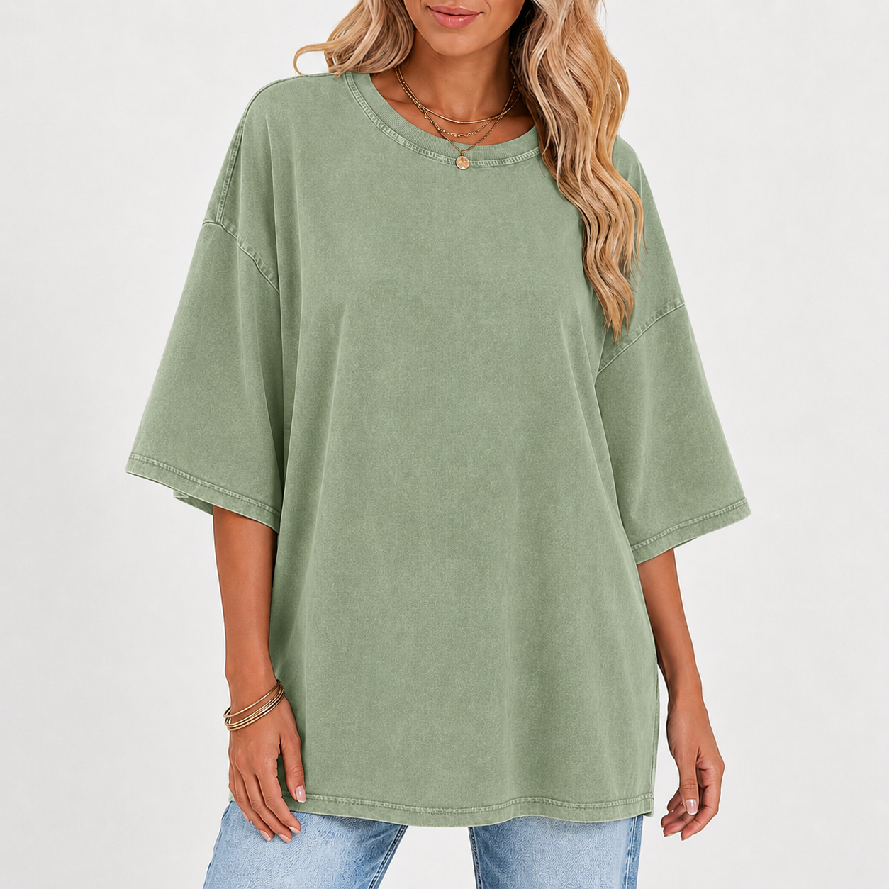 Sage Green oversized washed crew neck T-shirt