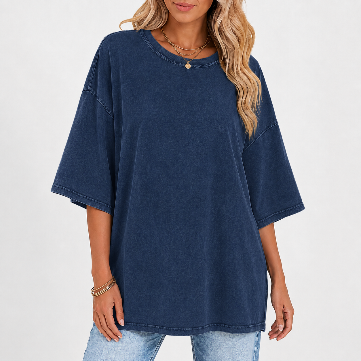 Deep Navy oversized washed crew neck T-shirt