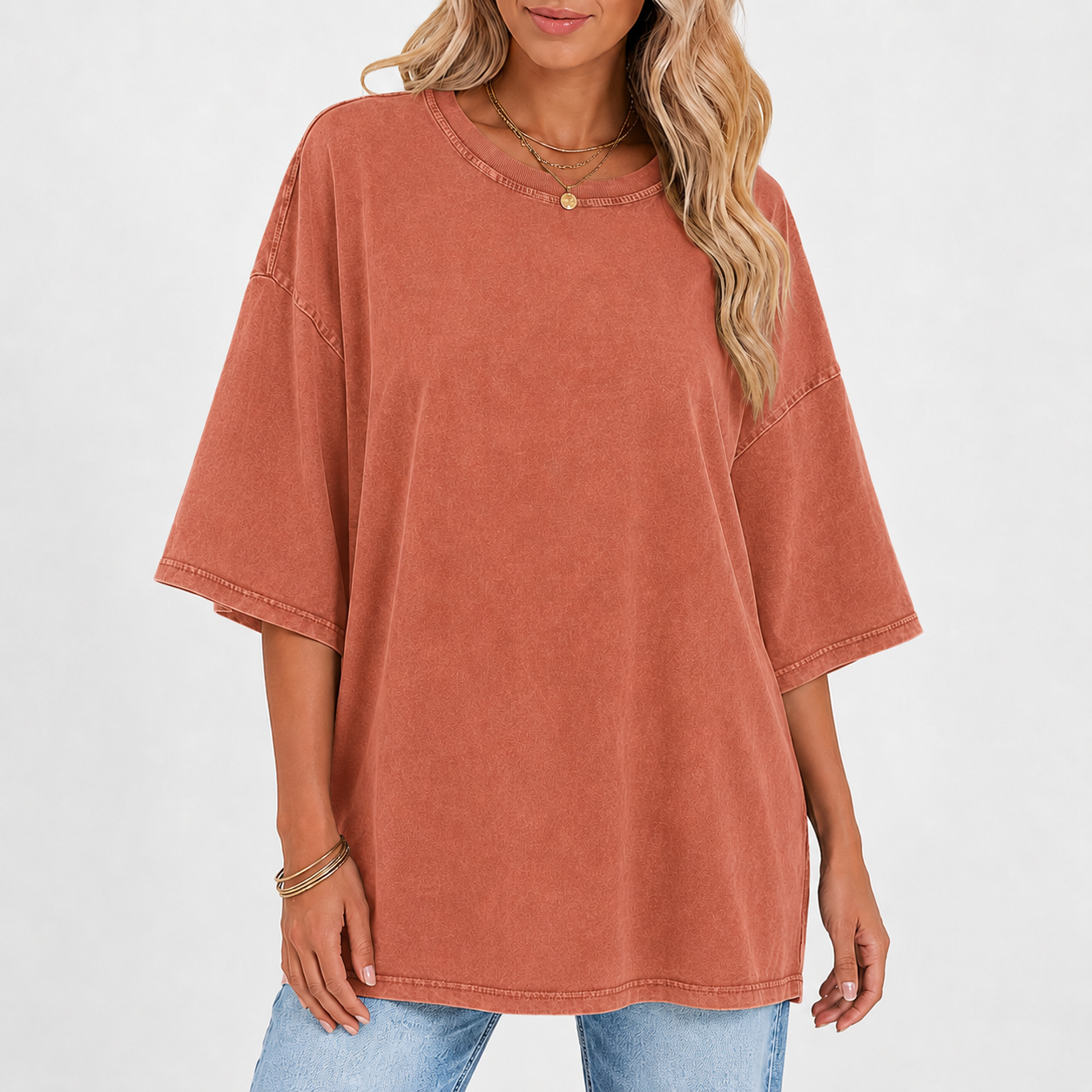Terracotta Clay oversized washed crew neck T-shirt