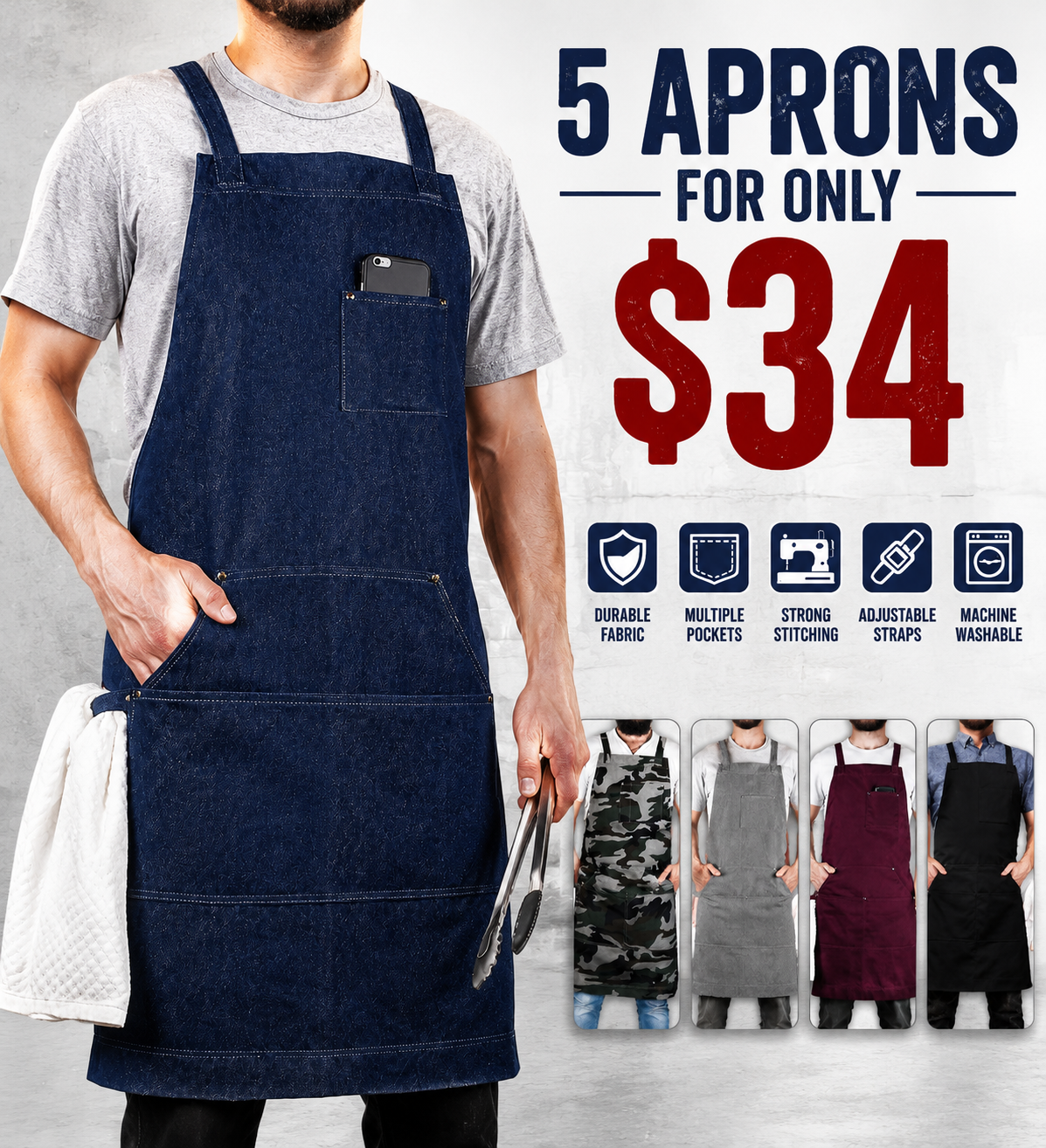 Durable Goods - Professional Grade Chef Apron for Kitchen, BBQ & Grill