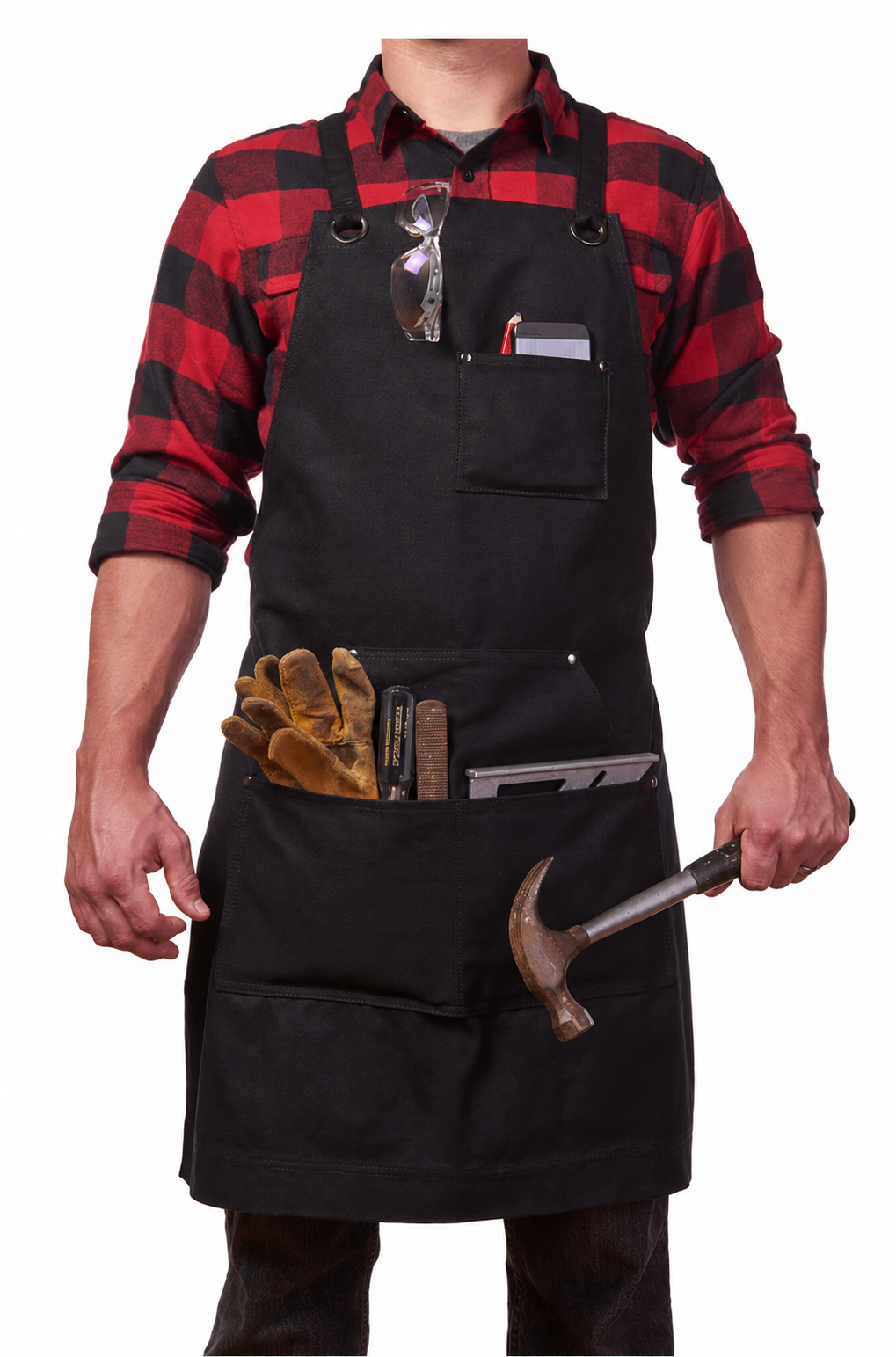 Durable Goods Heavy Duty Waxed CanvasApron for Men and Women, Adjustable CrossbackWork Apron with Tool Pockets, Water-Resistant -Fits up to XXL, Black