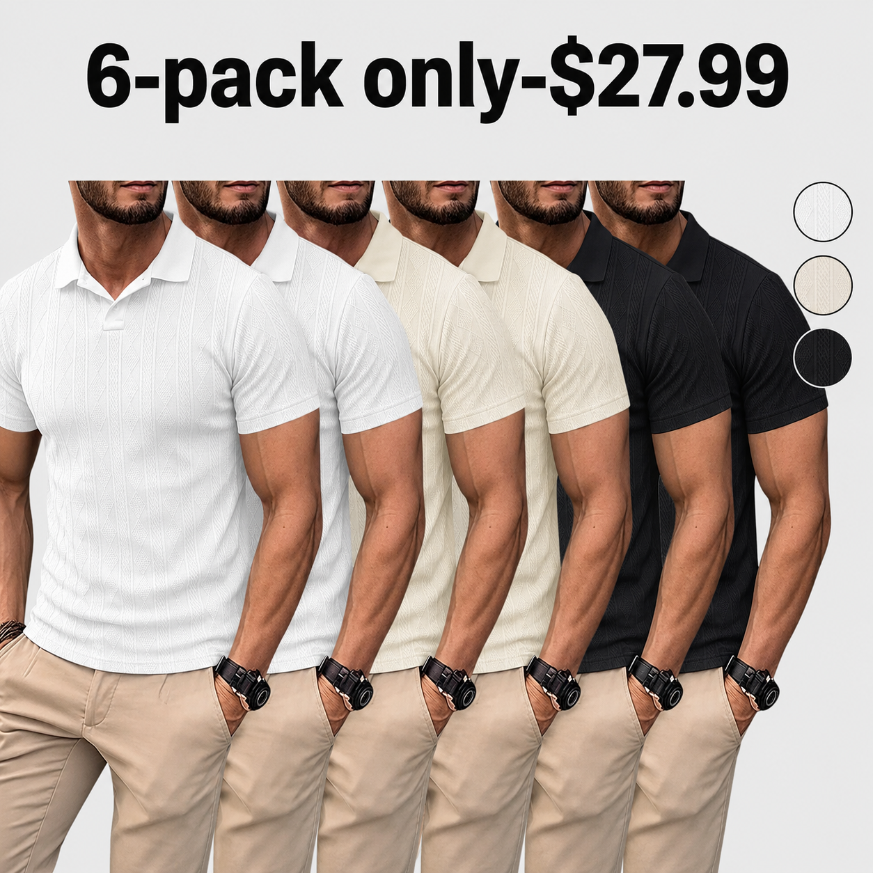 Men's Solid Jacquard Polo Shirt - Casual Summer Wear