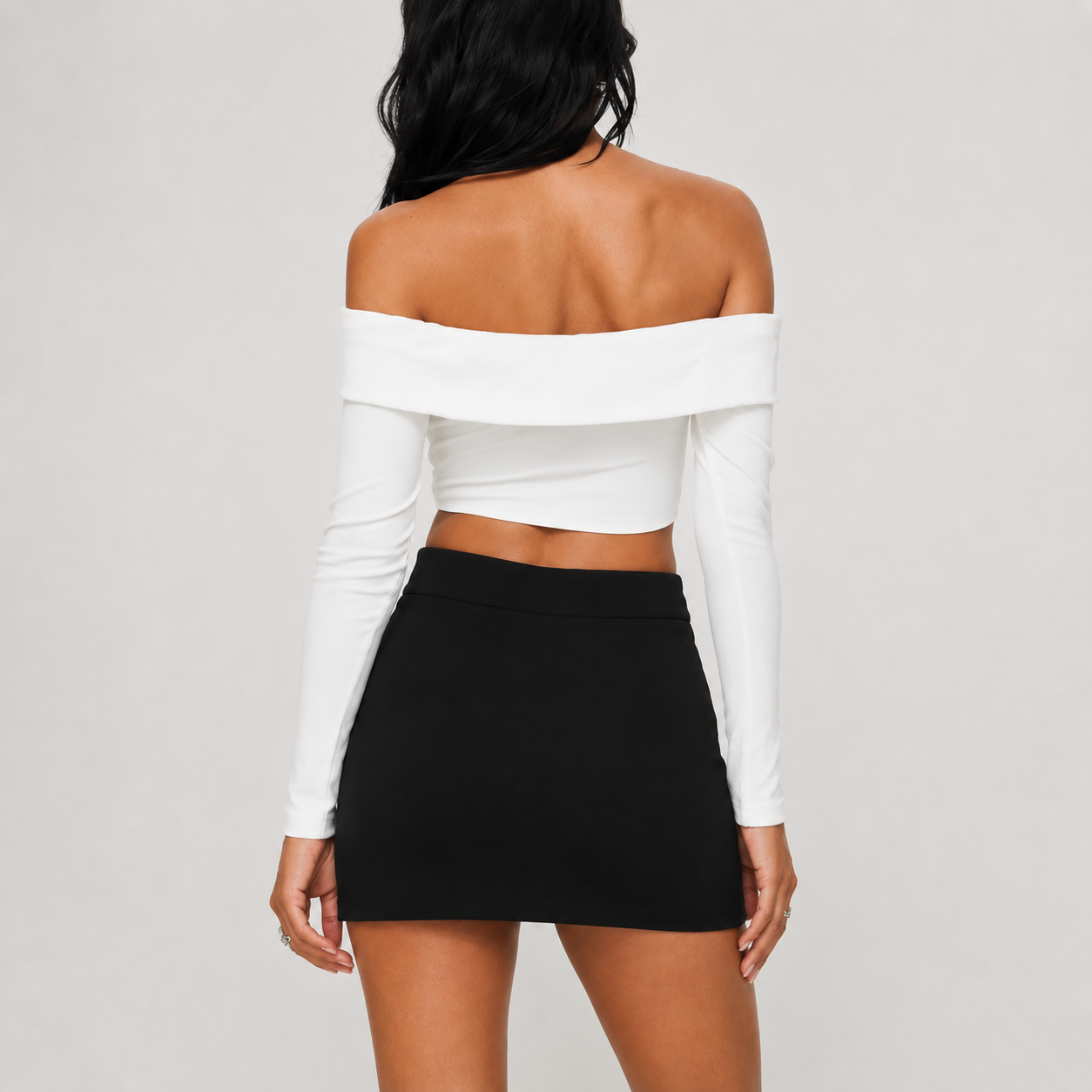 Classic Black women’s V-waist bodycon mini skirt back view
