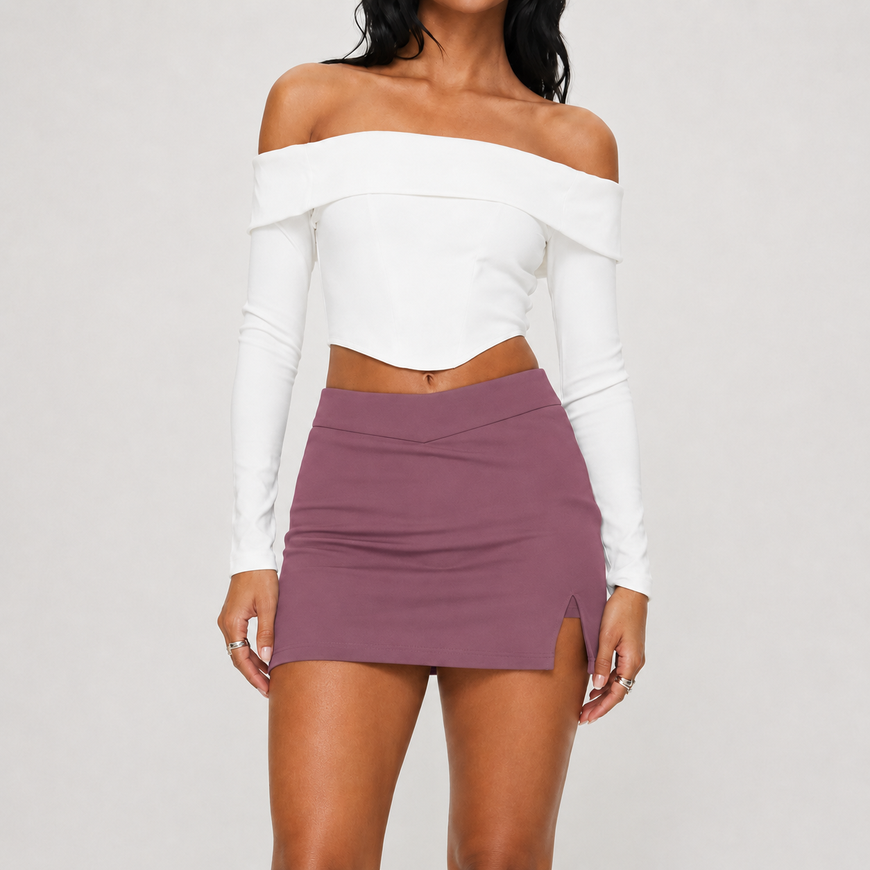 Dusty Mauve women’s V-waist bodycon mini skirt