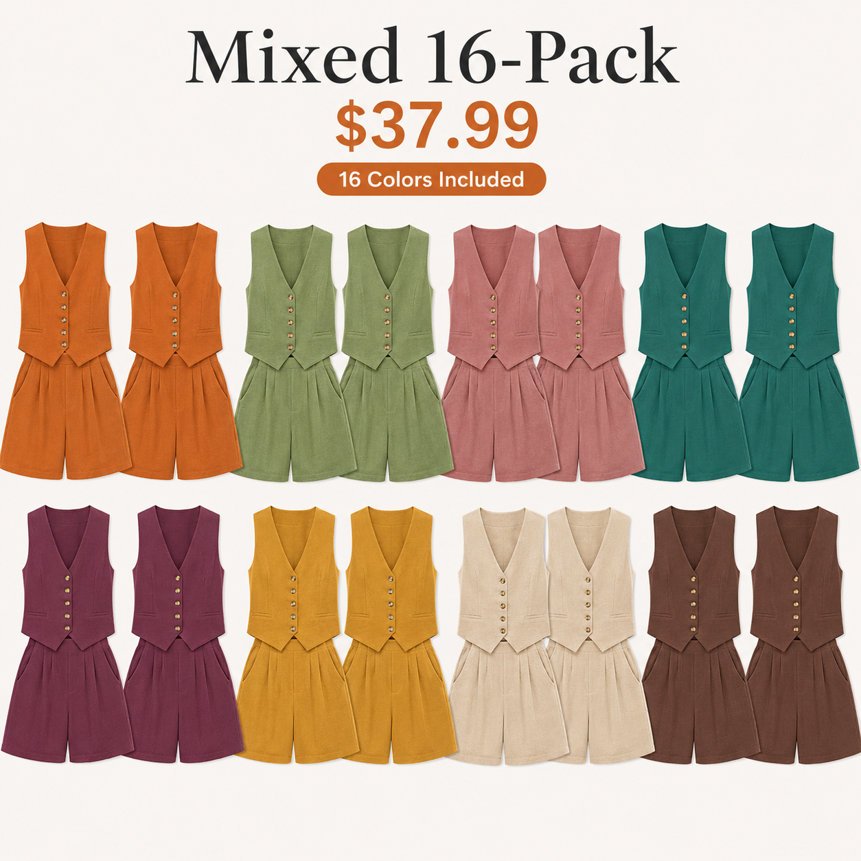 Mixed 16-Pack tailored vest and pleated shorts set