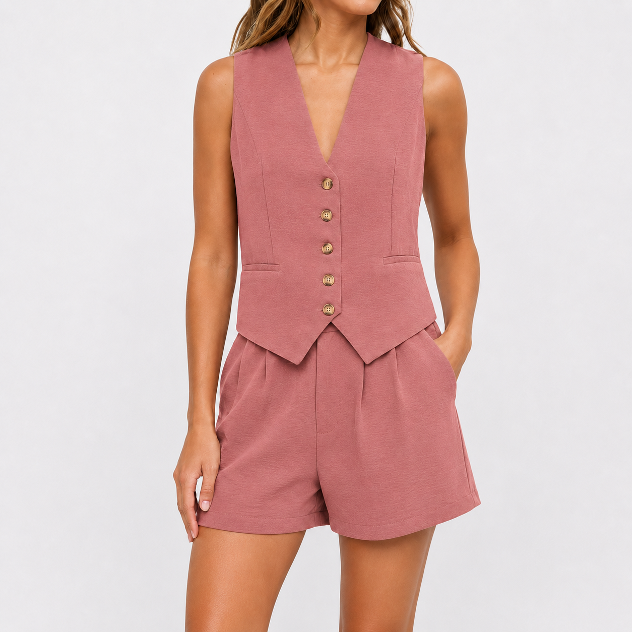 Dusty Rose tailored vest and pleated shorts set