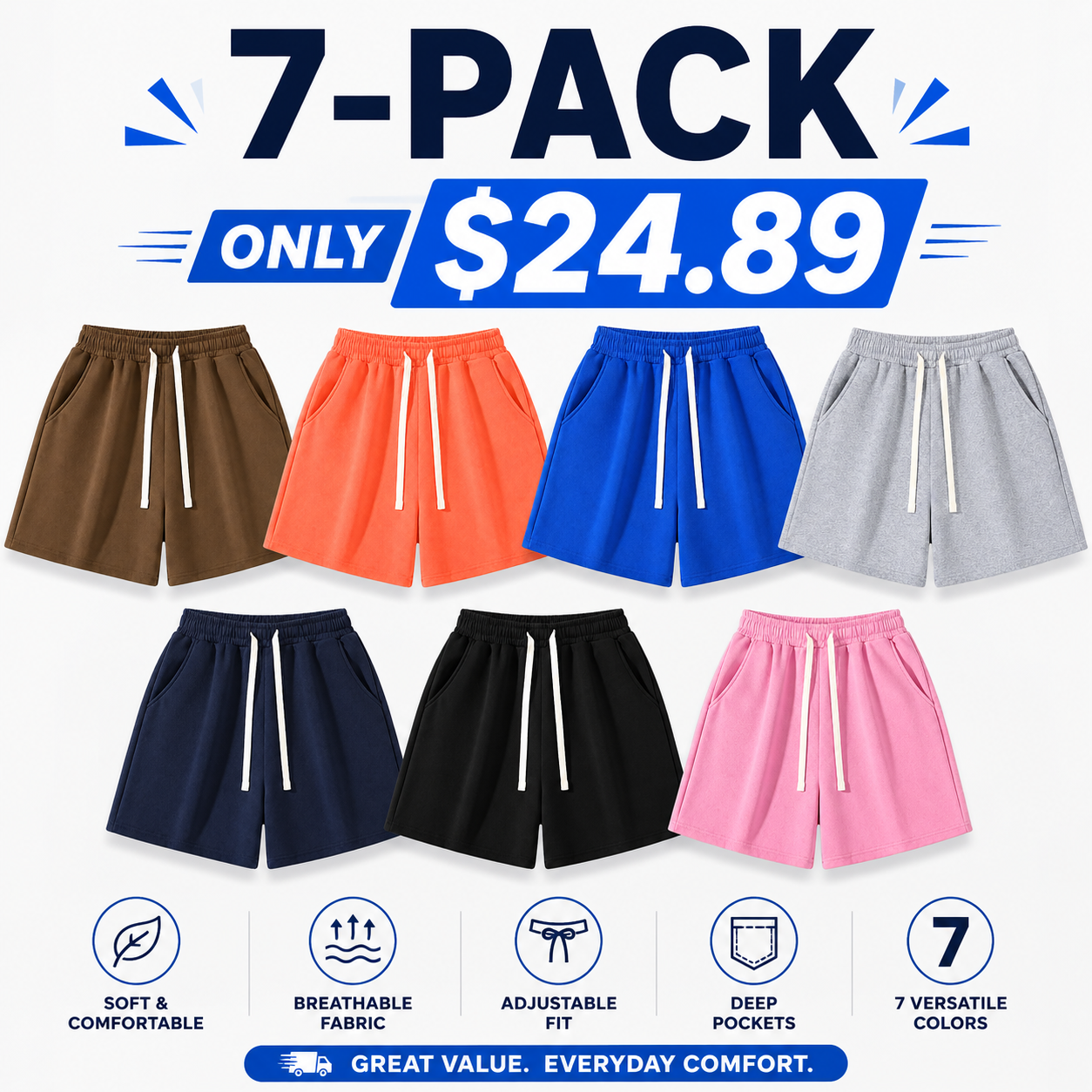 Men’s Athletic Drawstring Shorts, Medium-Weight Fitted Running Shorts for Daily Wear & Workouts