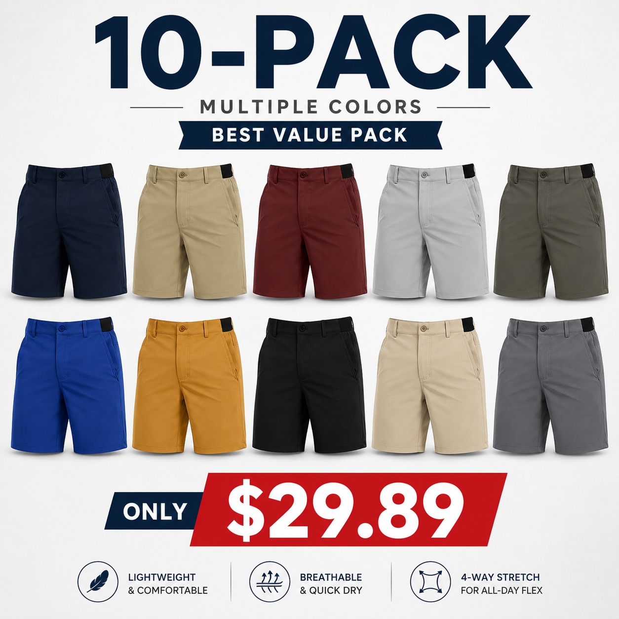 Men's Plus Size Golf Work Shorts - Quick-Dry