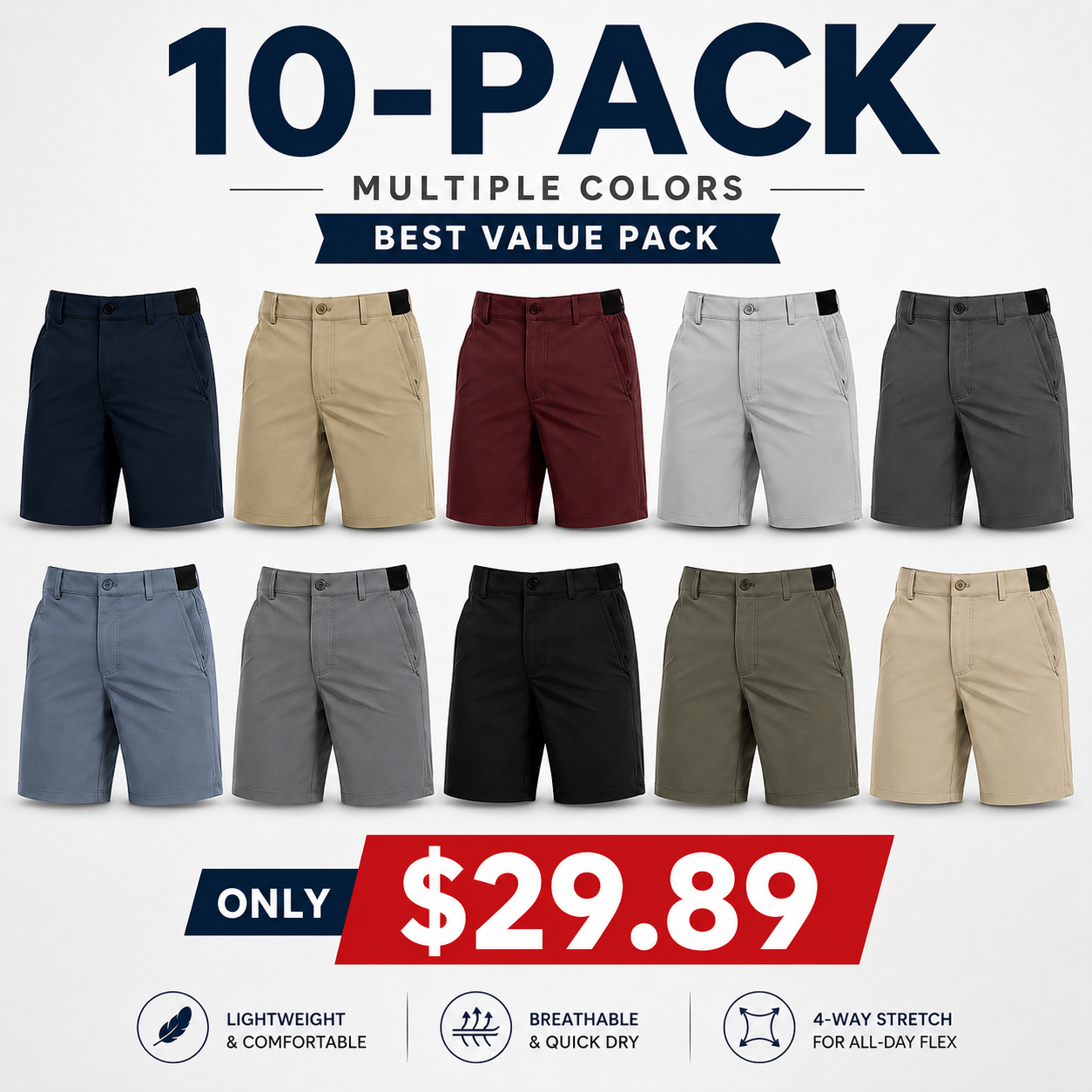 Men's Plus Size Golf Work Shorts - Quick-Dry