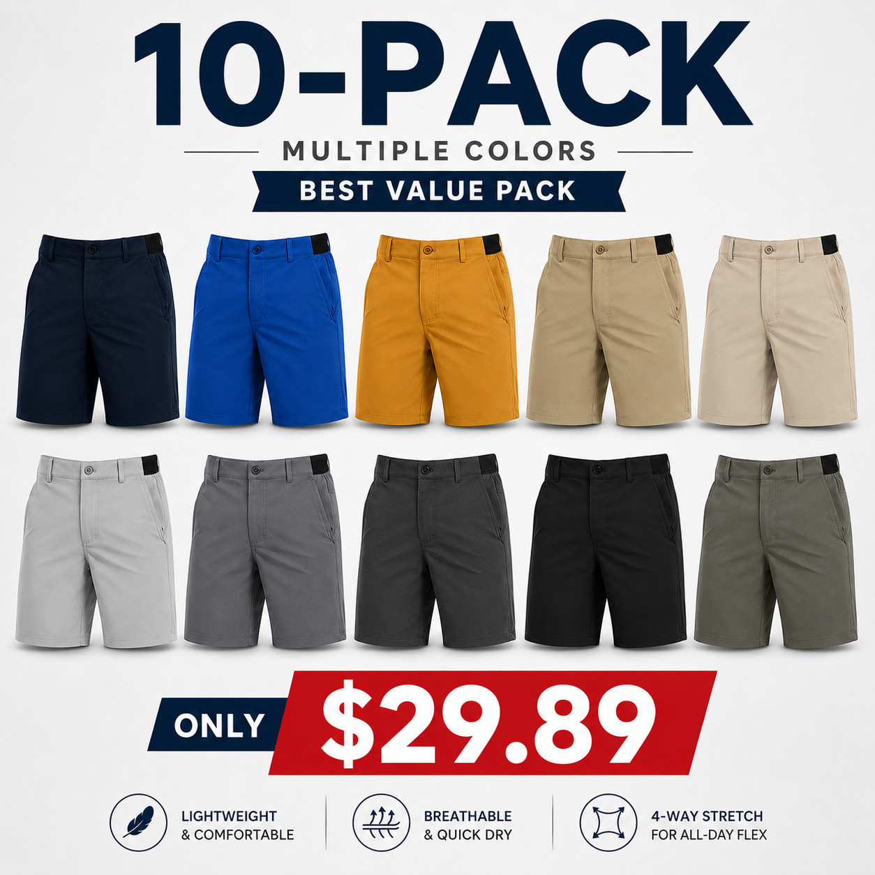 Men's Plus Size Golf Work Shorts - Quick-Dry