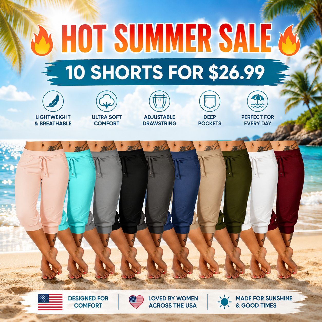 🔥Hot Summer Sale🔥Women's Drawstring Capri Pants with Pockets for Casual Comfort Wear（Note: Colors are customizable.)