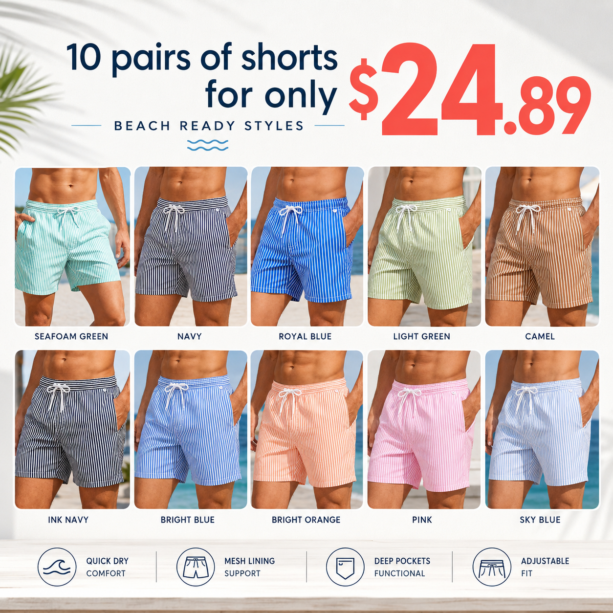 Men's Regular Fit Striped Print Shorts for Summer