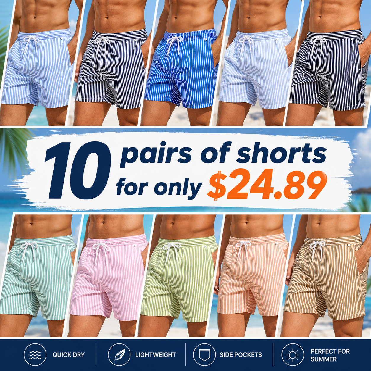 Men's Regular Fit Striped Print Shorts for Summer