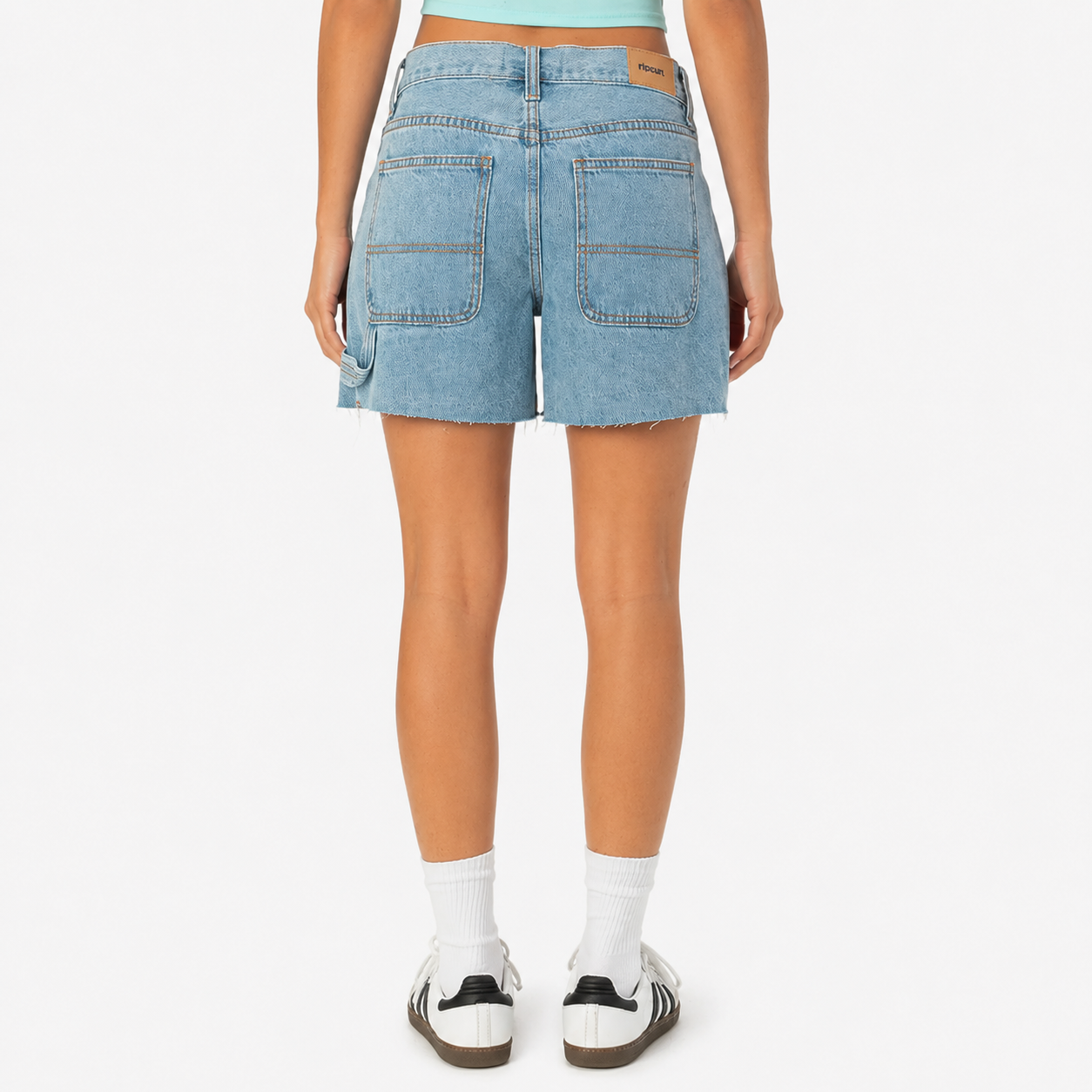 Light Wash Denim women’s low-rise carpenter denim shorts back view