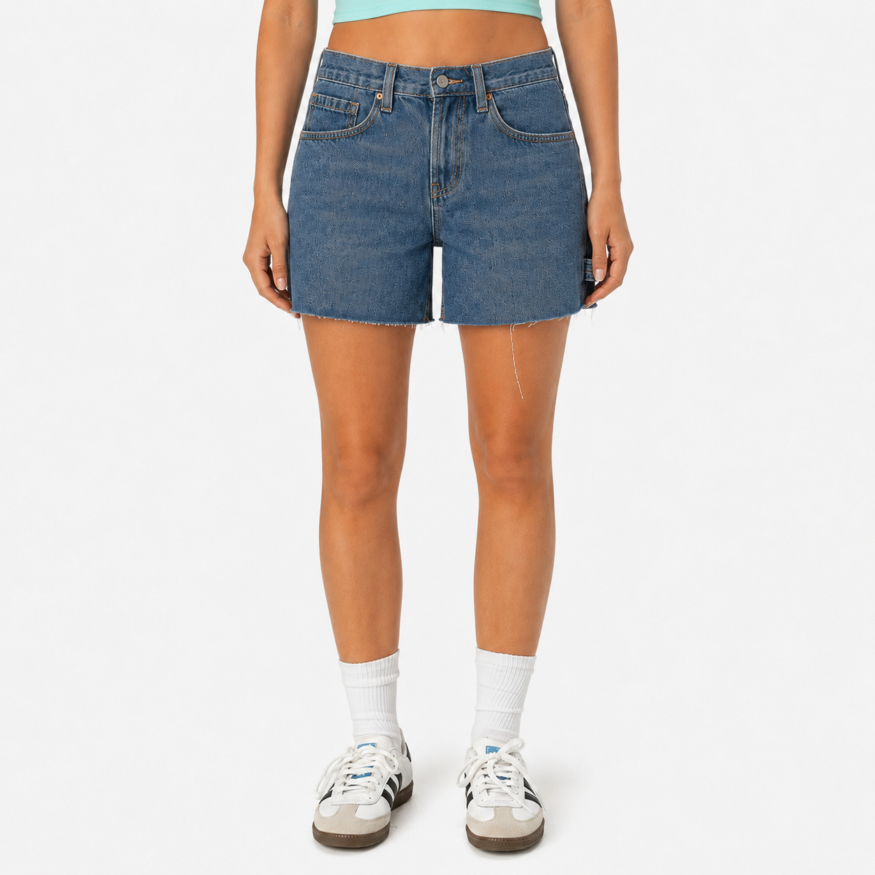 Vintage Indigo women’s low-rise carpenter denim utility shorts