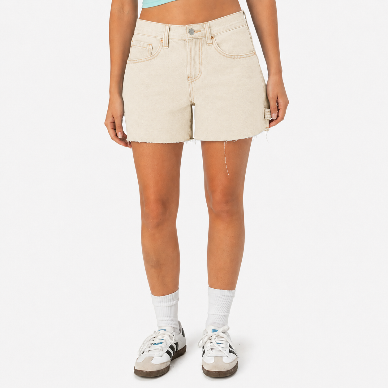 Ecru Cream women’s low-rise carpenter denim utility shorts