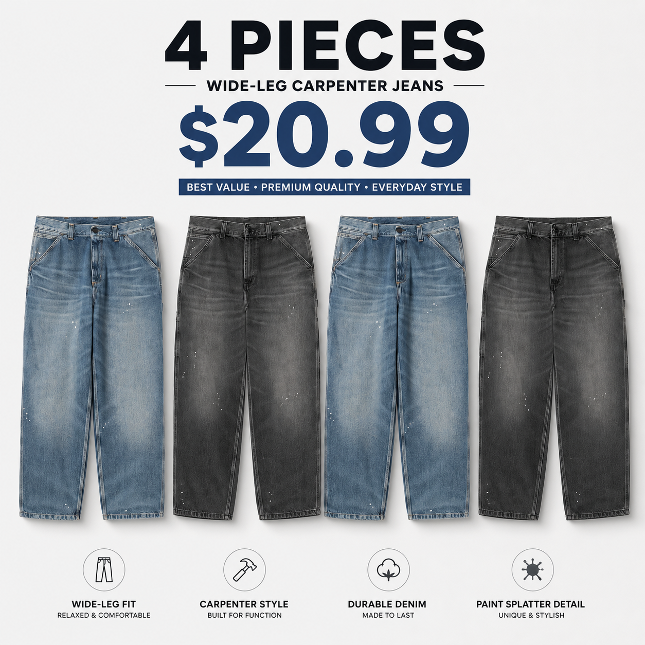 Men's straight-leg jeans with distressed stains