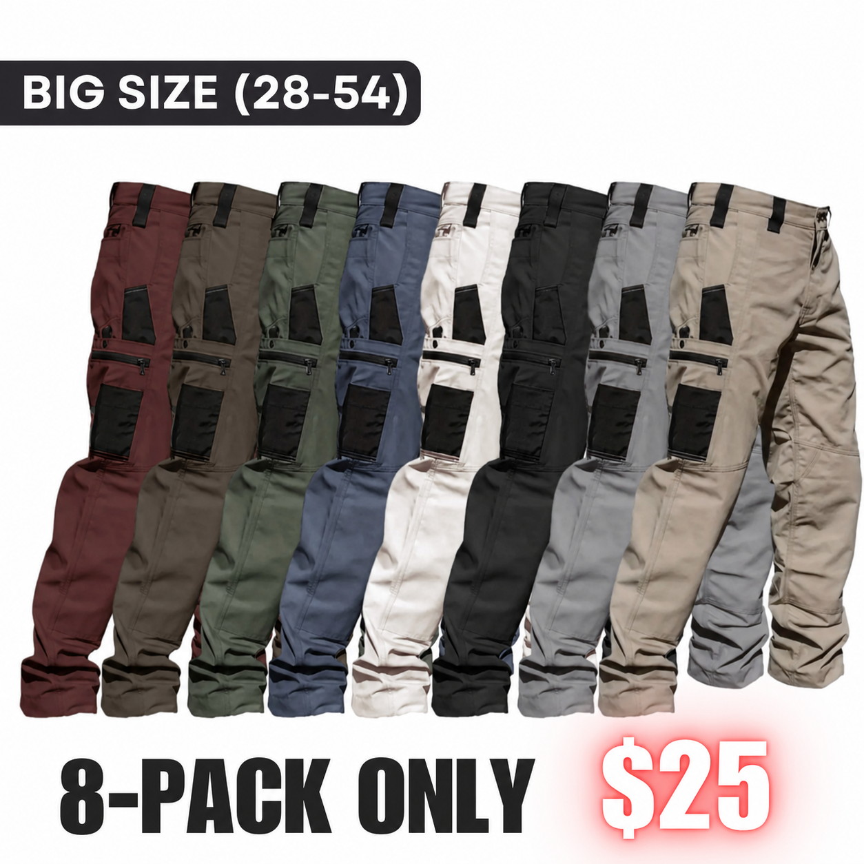 🔥8-Pack Only $25(All colors)🔥Men's 8-Pack Unisex 10-Pocket Heavy Duty zipper waterproof tactical Work Pants.