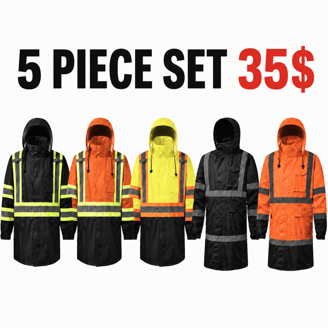 Reflective Rain jackets for men waterproof,Hi Vis Safety Coat With Reflective Strips，High Visibility Rain jackets With 2 large pockets，Zipper,Black ，SM/MD