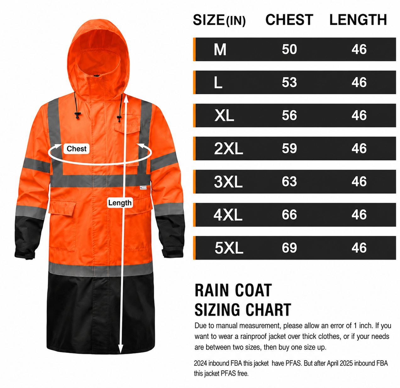 Reflective Rain jackets for men waterproof,Hi Vis Safety Coat With Reflective Strips，High Visibility Rain jackets With 2 large pockets，Zipper,Black ，SM/MD