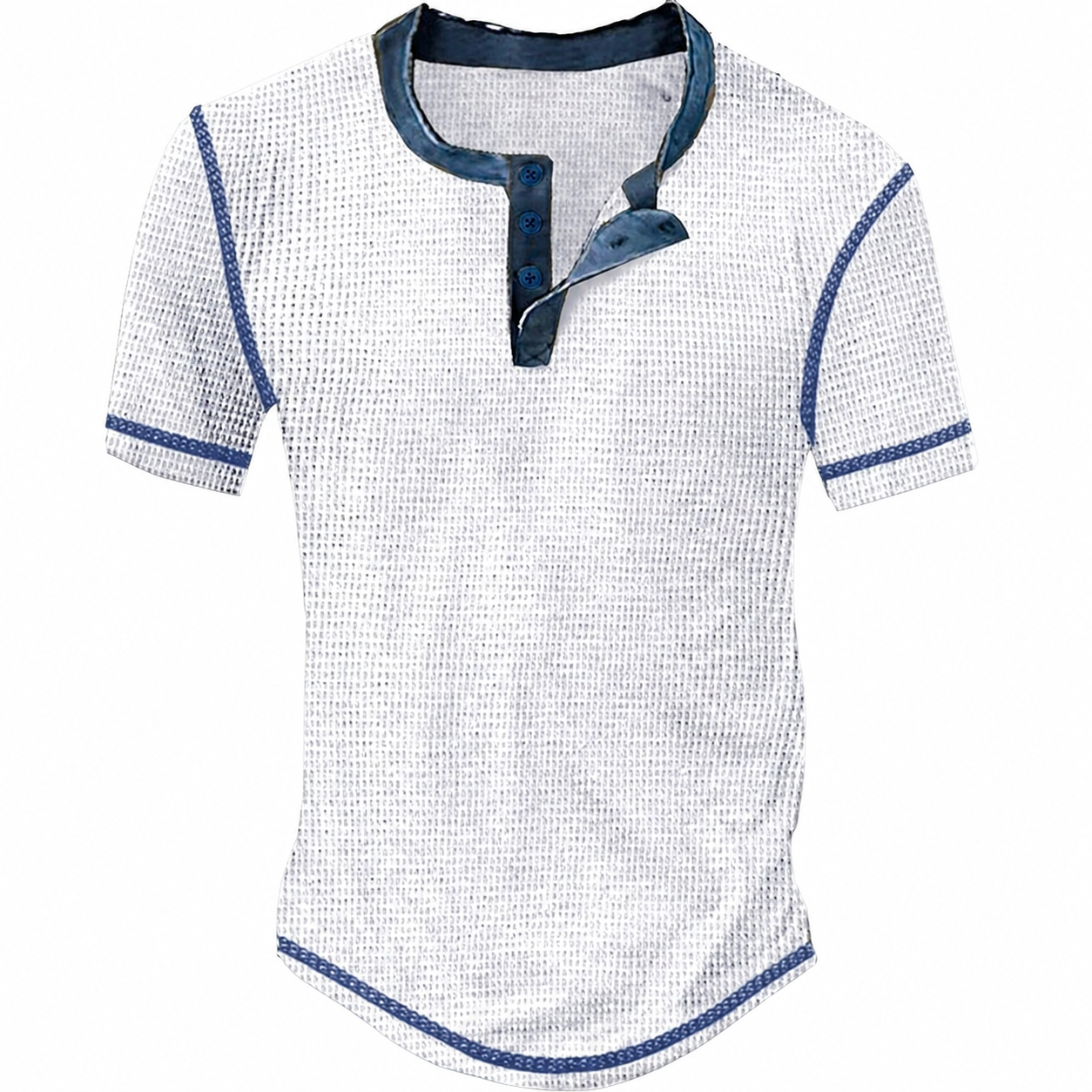 Men's Waffle Henley Shirt Tee Short Sleeve