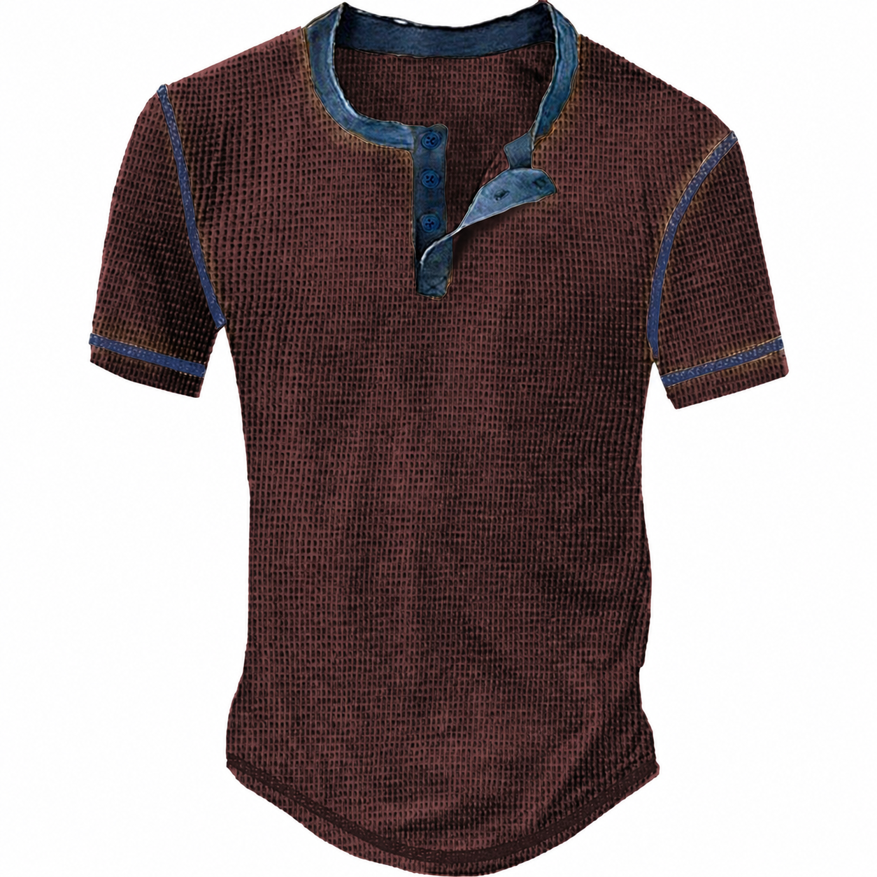Men's Waffle Henley Shirt Tee Short Sleeve