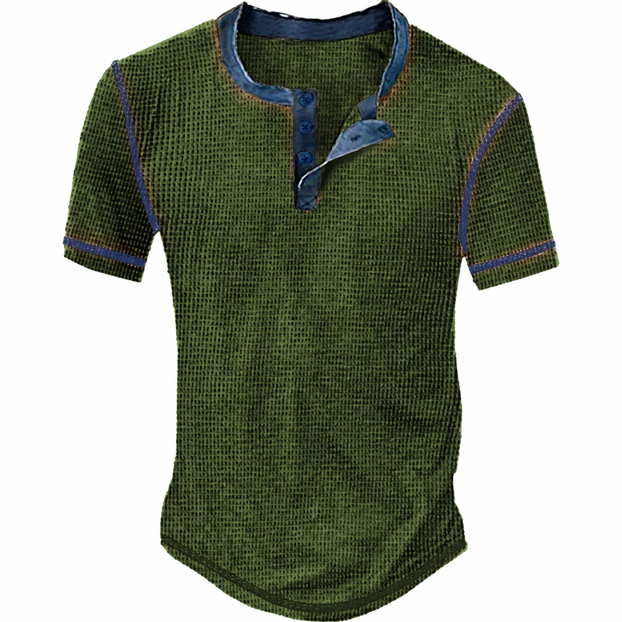 Men's Waffle Henley Shirt Tee Short Sleeve