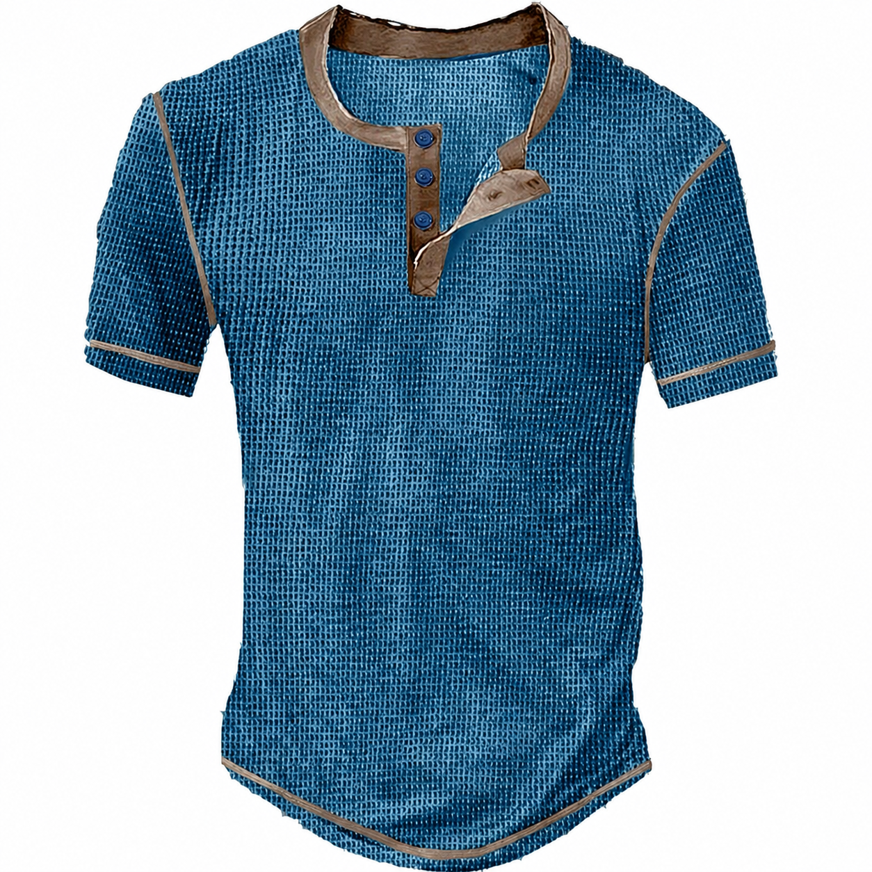 Men's Waffle Henley Shirt Tee Short Sleeve