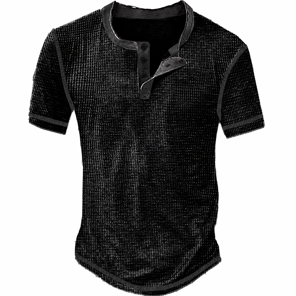 Men's Waffle Henley Shirt Tee Short Sleeve