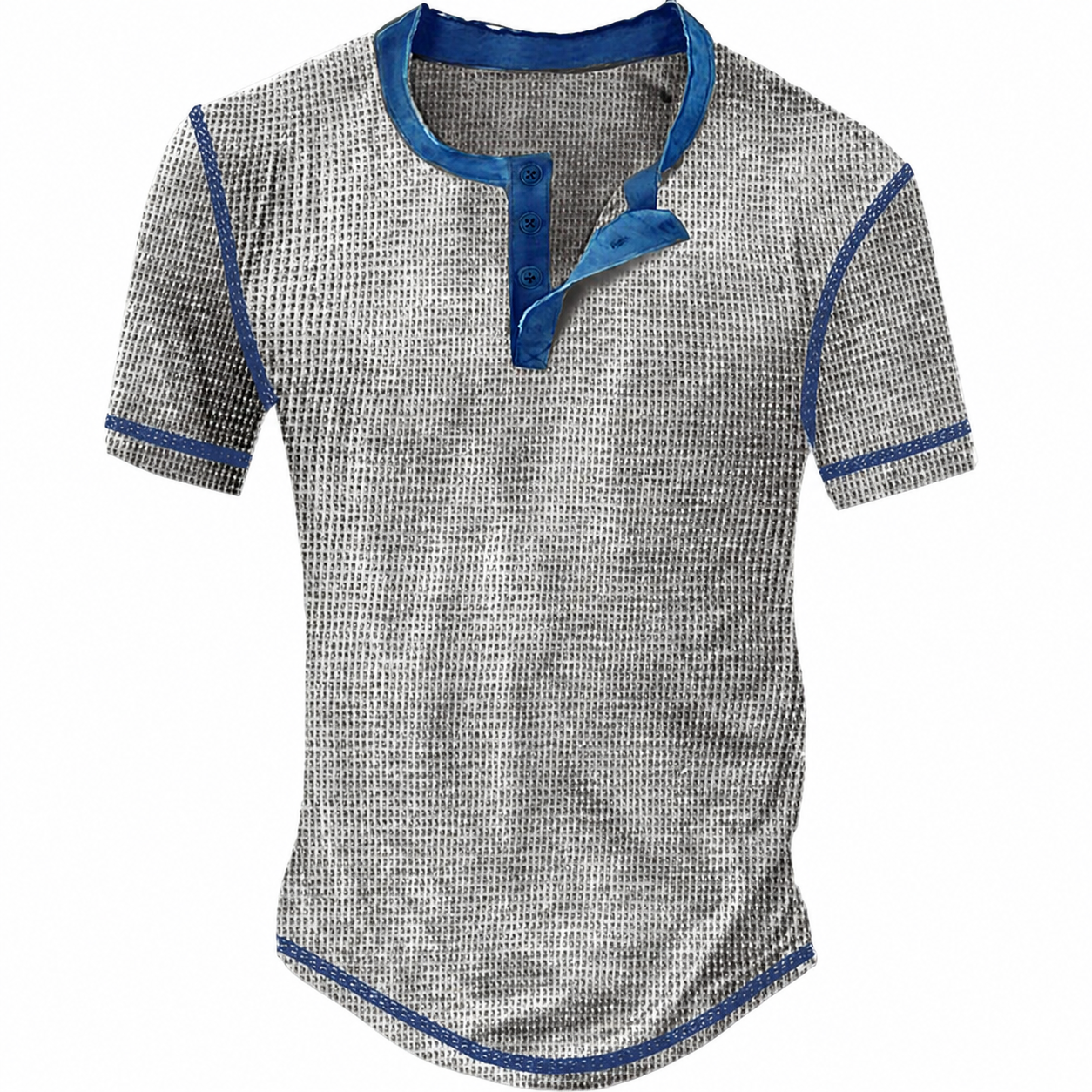 Men's Waffle Henley Shirt Tee Short Sleeve