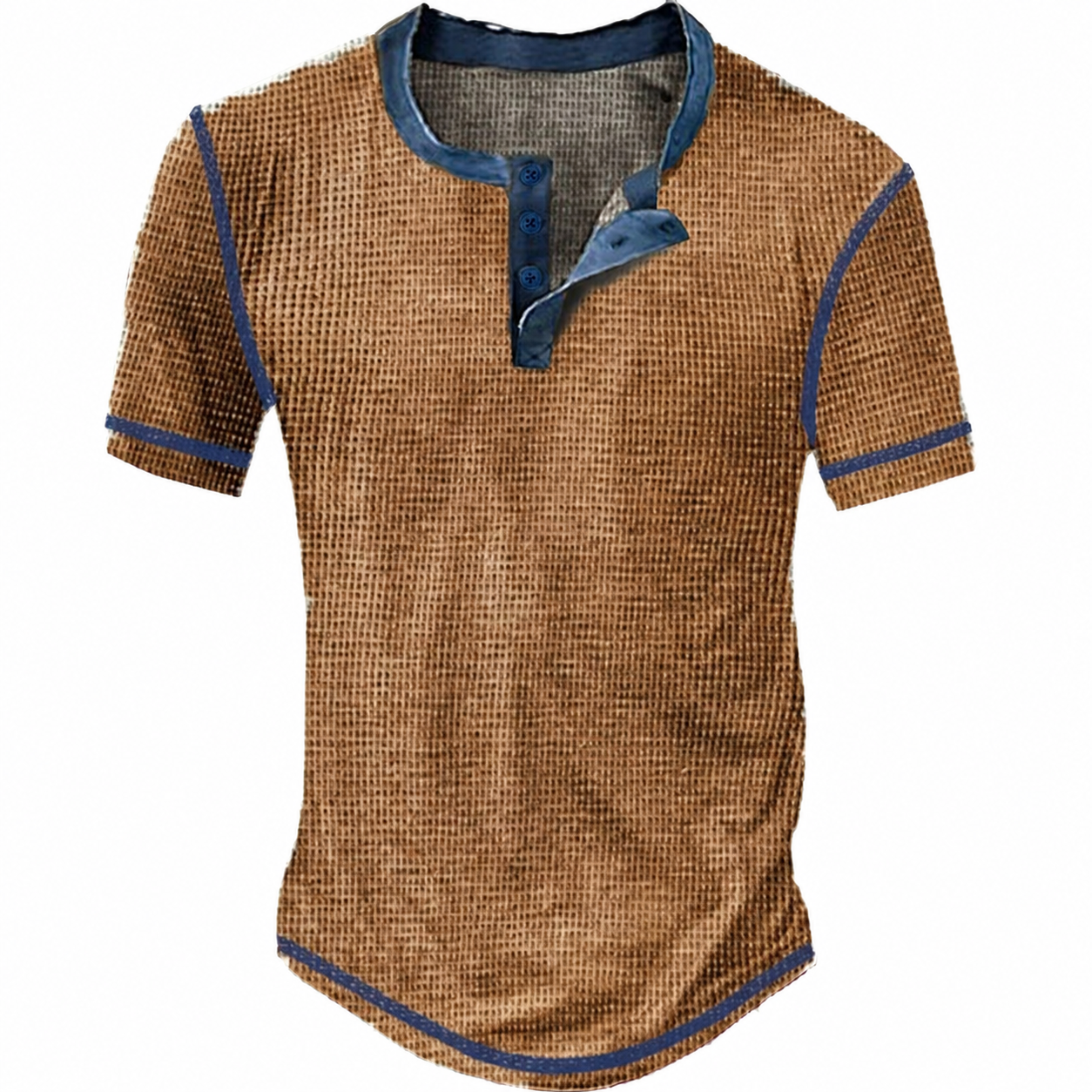 Men's Waffle Henley Shirt Tee Short Sleeve