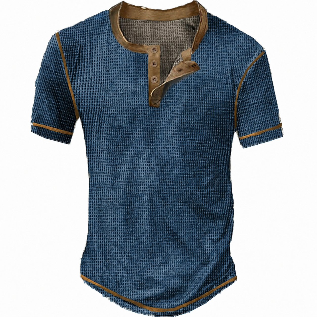 Men's Waffle Henley Shirt Tee Short Sleeve