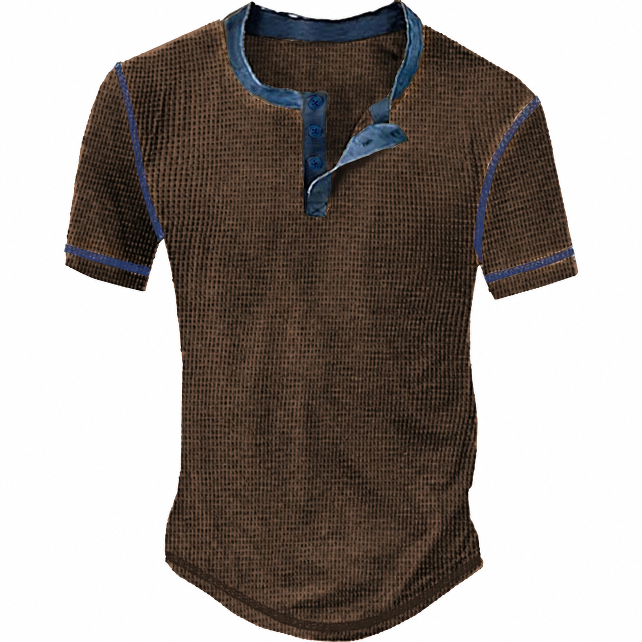 Men's Waffle Henley Shirt Tee Short Sleeve
