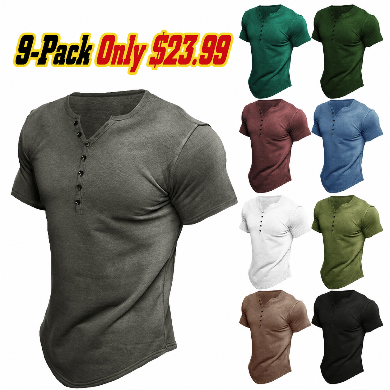 Men's T Shirt Tee Henley Top Short Sleeve Solid Color