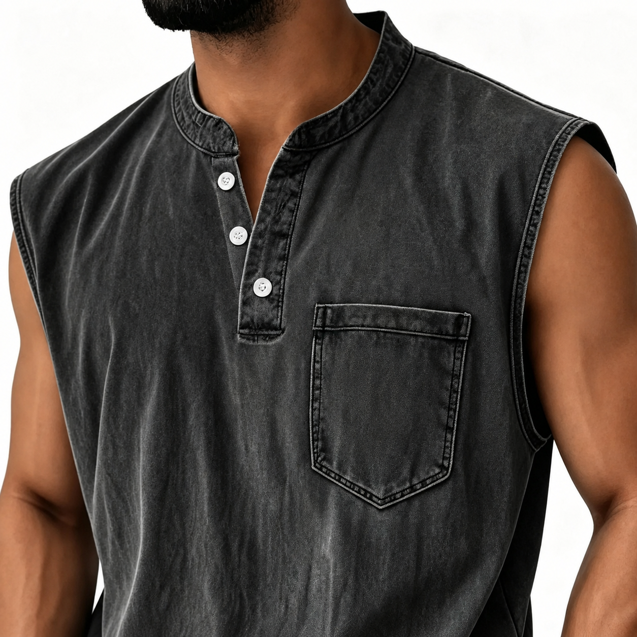 Men's Washed CottonSleeveless Henley Vest