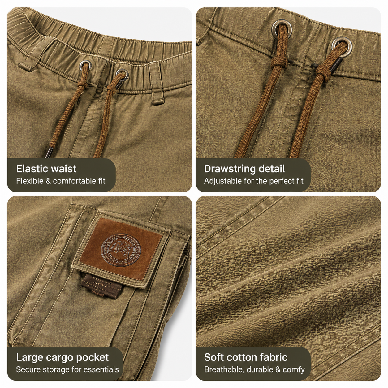Men's Cotton Elastic Waist Multi-Pocket Cargo Shorts