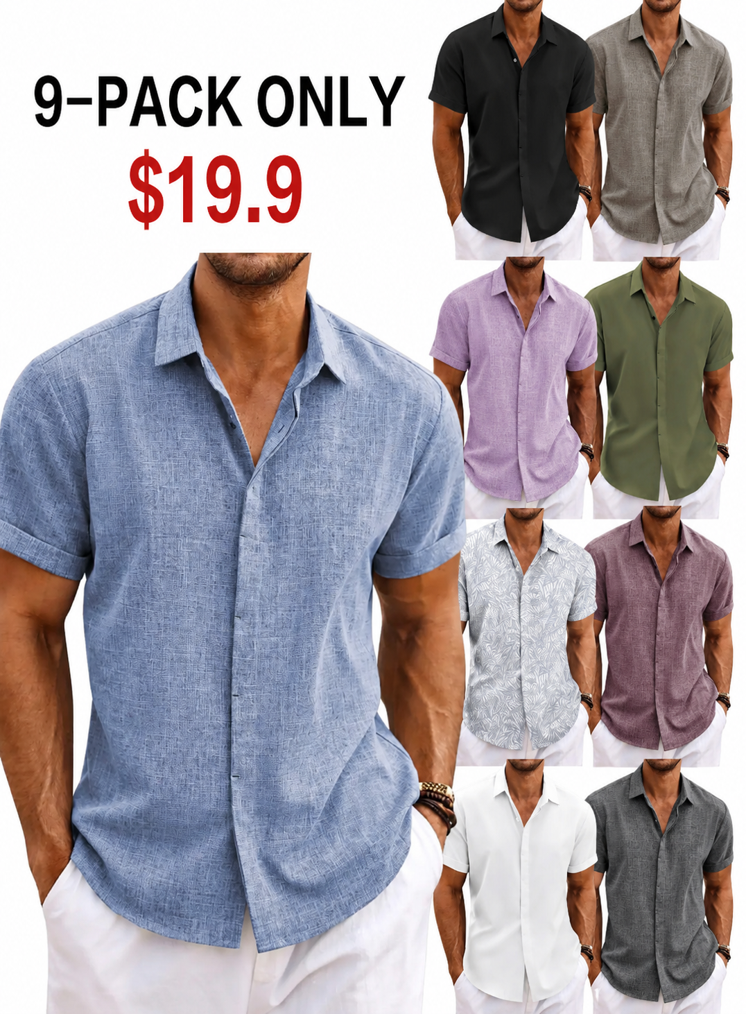 Men's Linen ShirtsShort Sleeve Casual ShirtsButton Down Shirt for MenBeach Summer Wedding Shirt