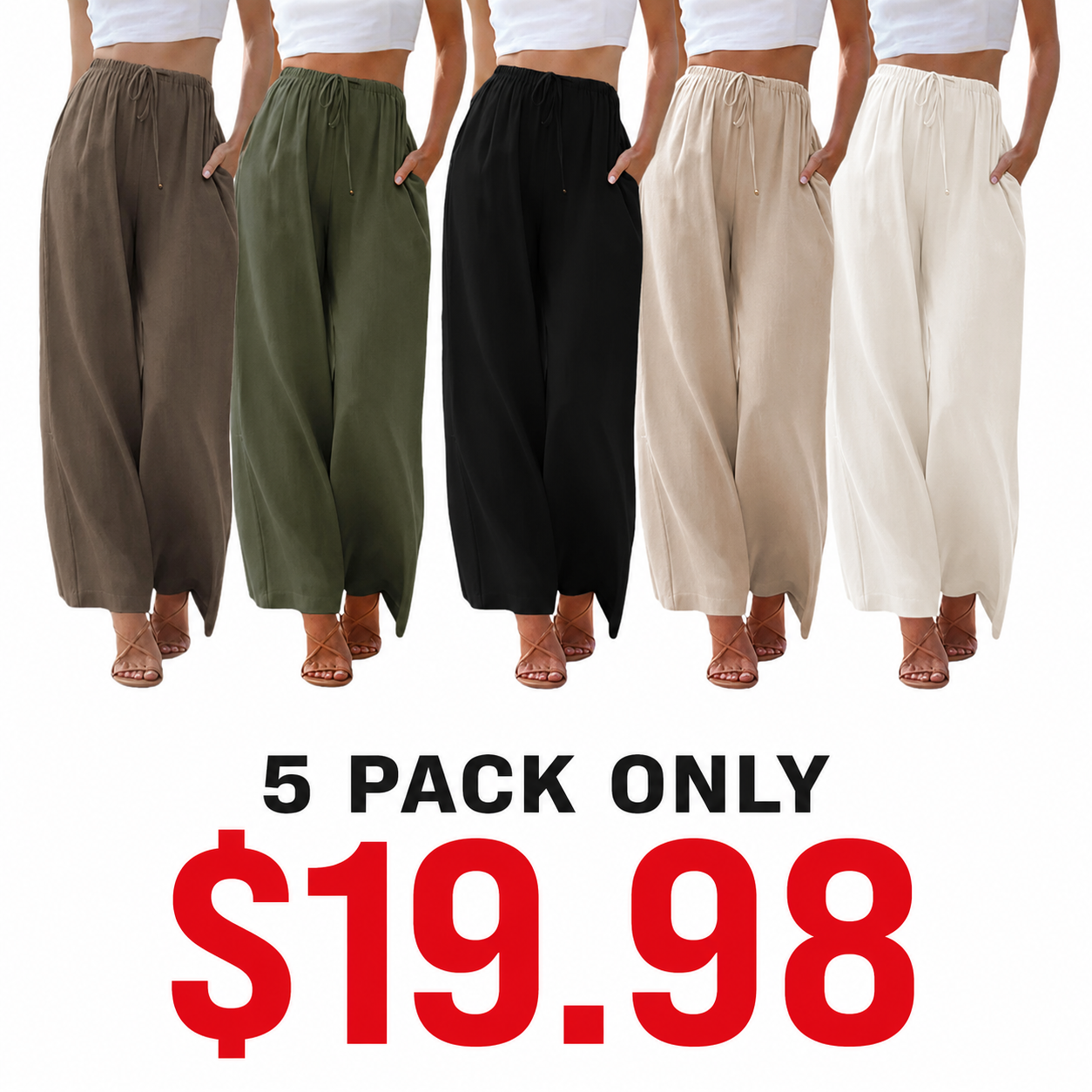 🔥Summer sale Women's  Cotton Linen 2026 Summer Palazzo Pants Flowy Wide Leg Beach Trousers with Pockets Casual Wideleg