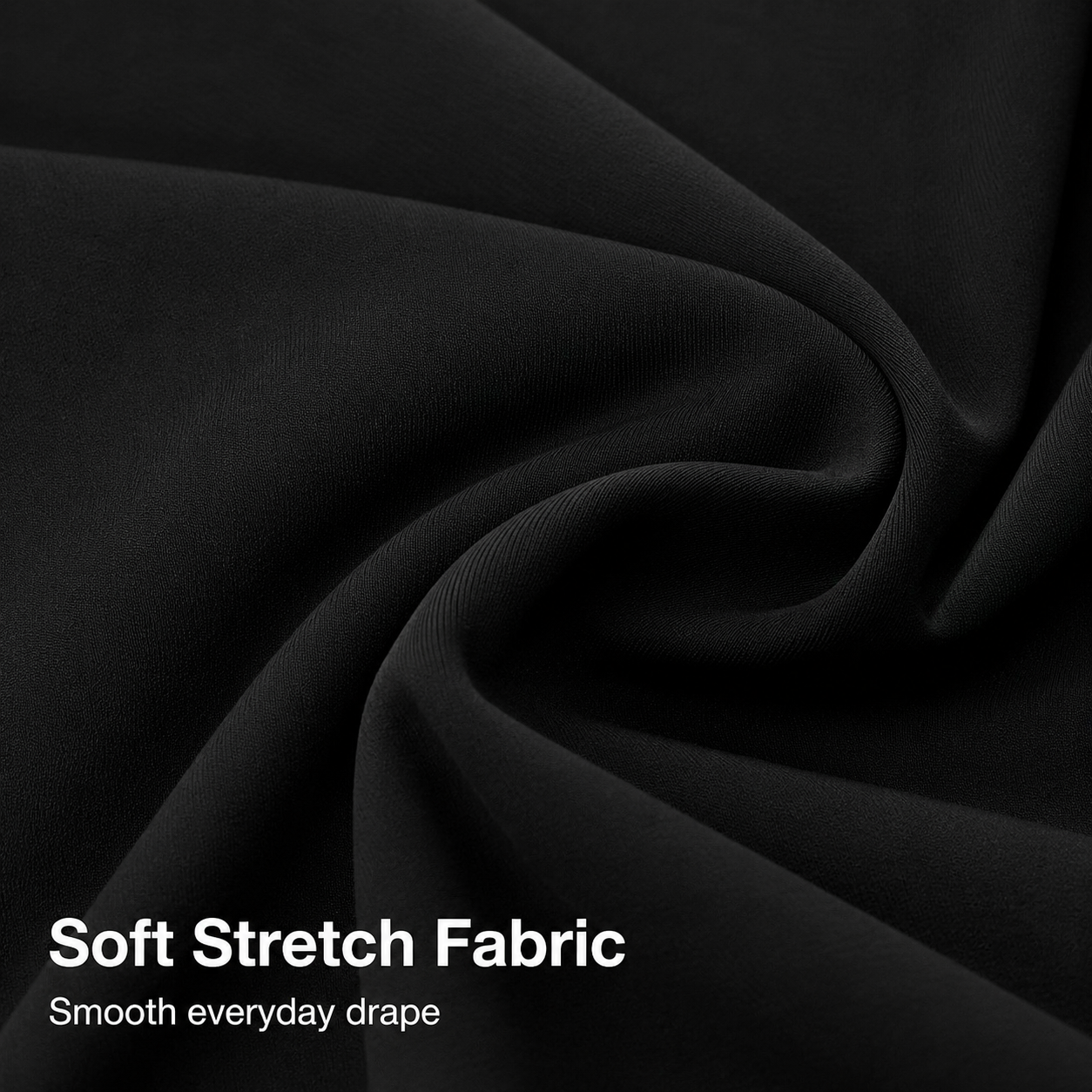 Close detail of soft stretch fabric texture on black lounge pants