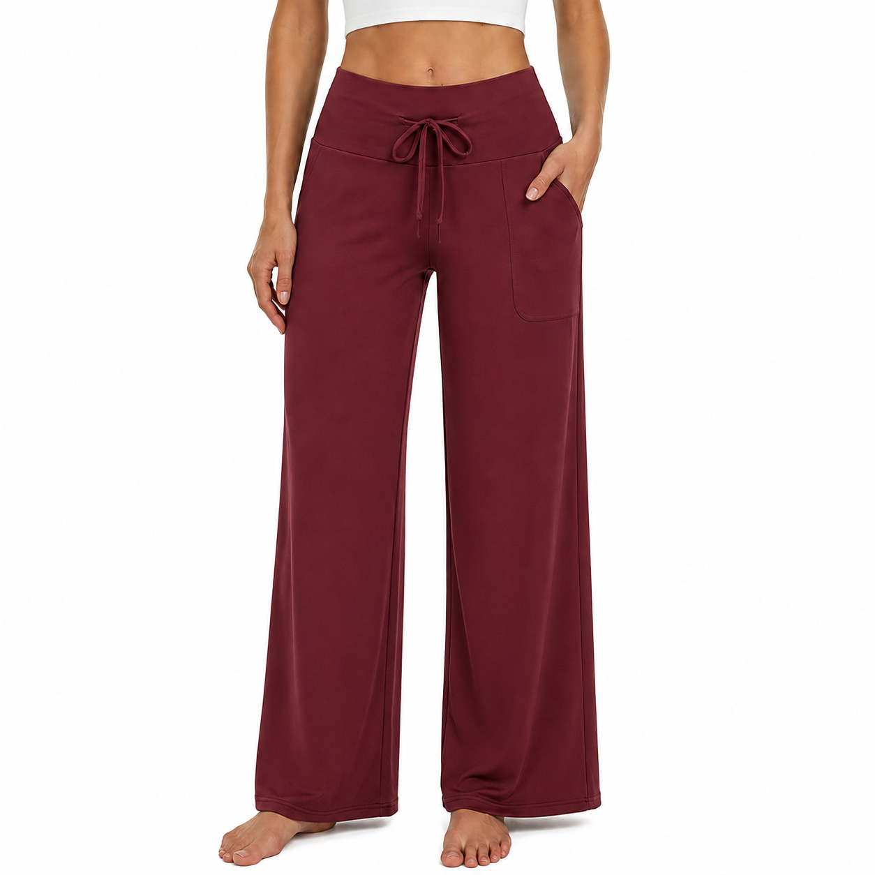 Wine Red women wide leg lounge pants front view